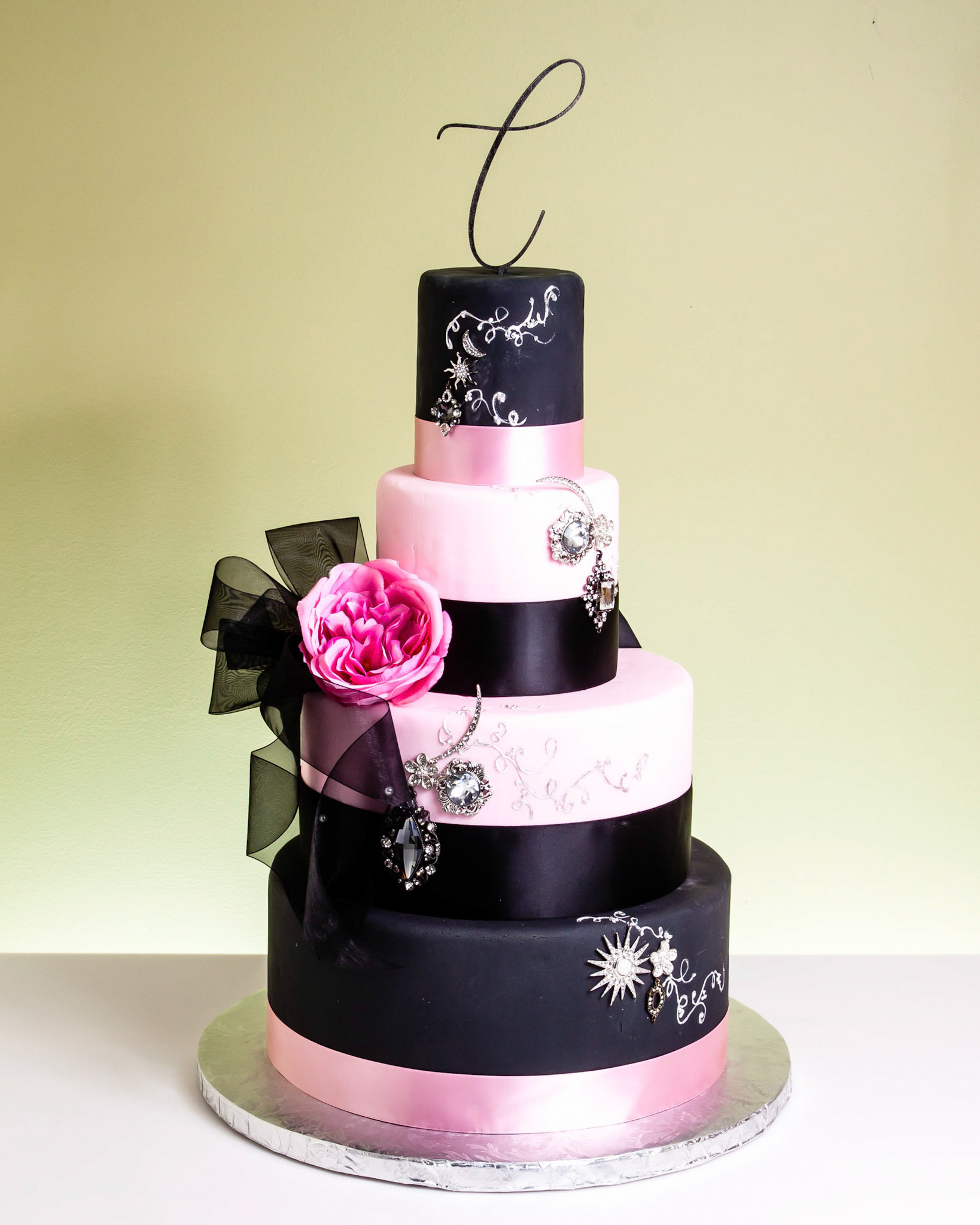 Black & Pink Extravagance Wedding Cake