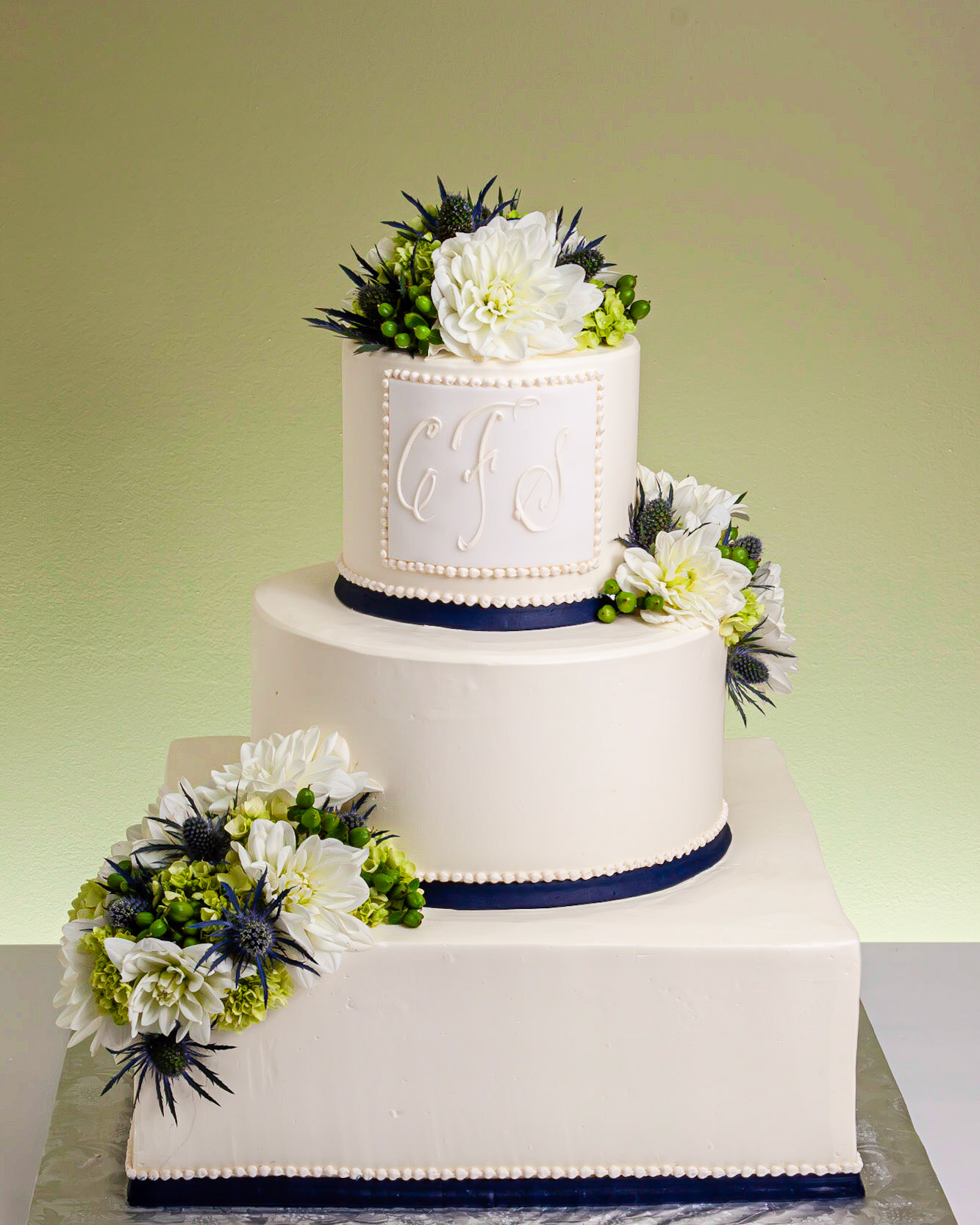 Flower Cluster Monogram Wedding Cake