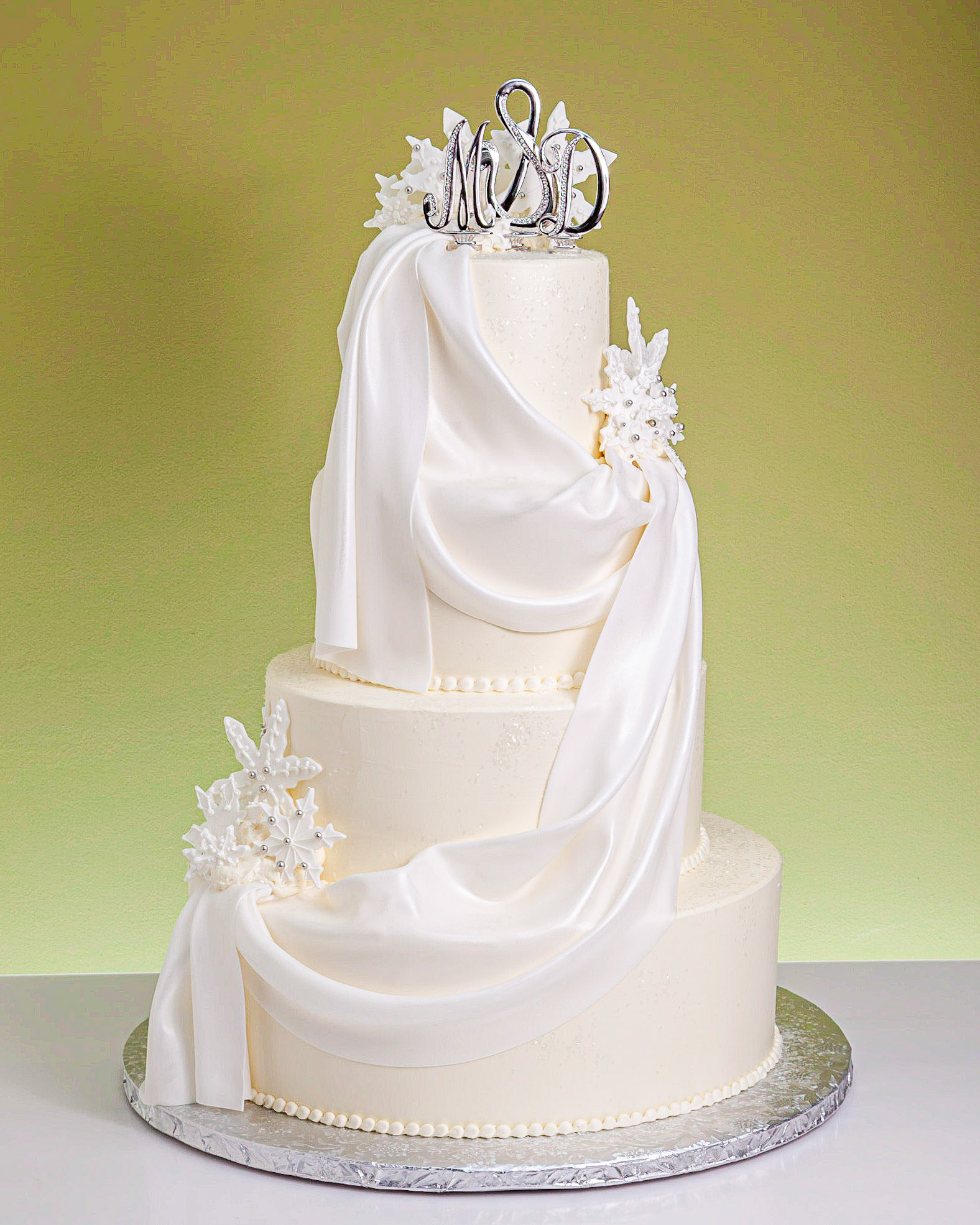 Winter French Drape Wedding Cake