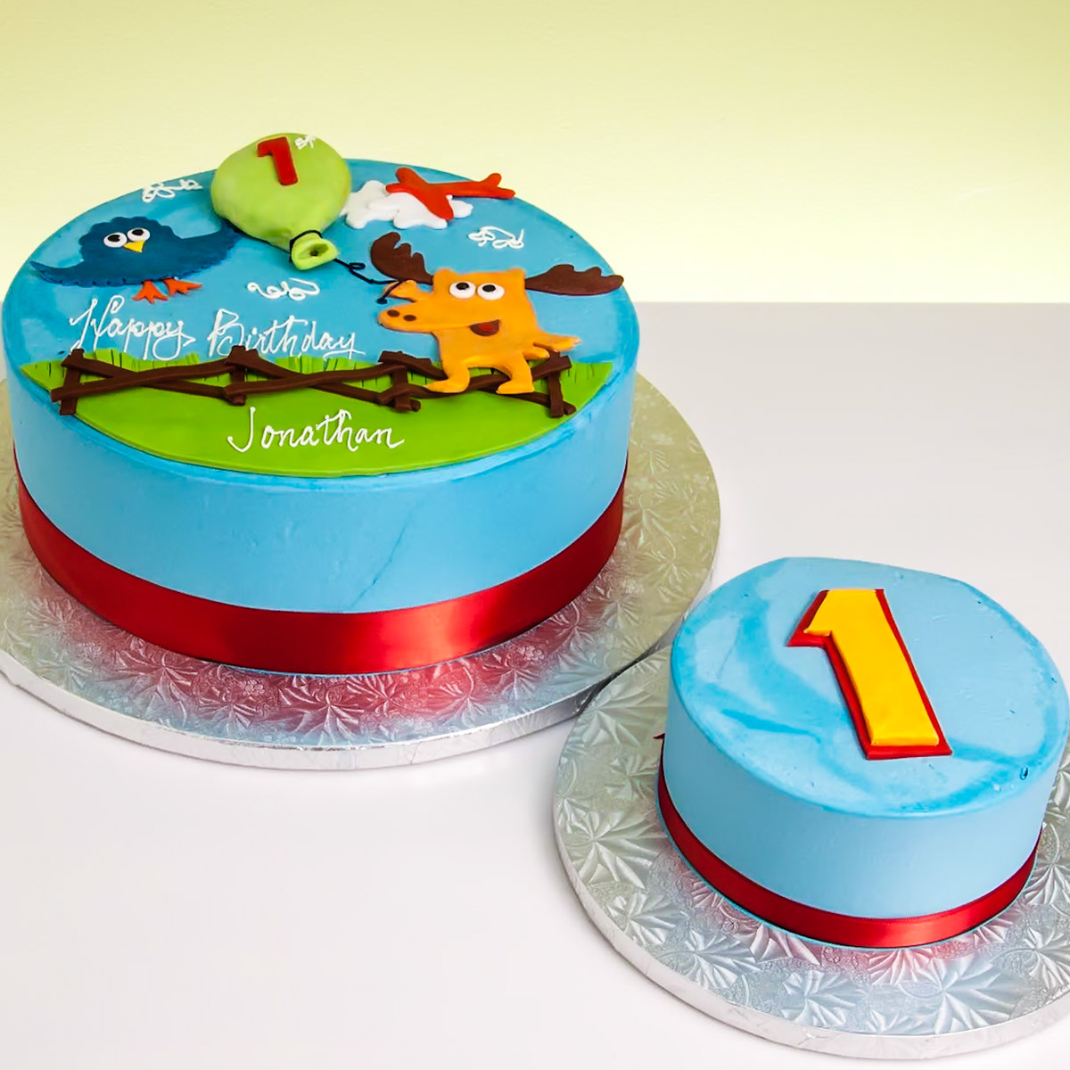 Cartoon Owl & Moose Cake