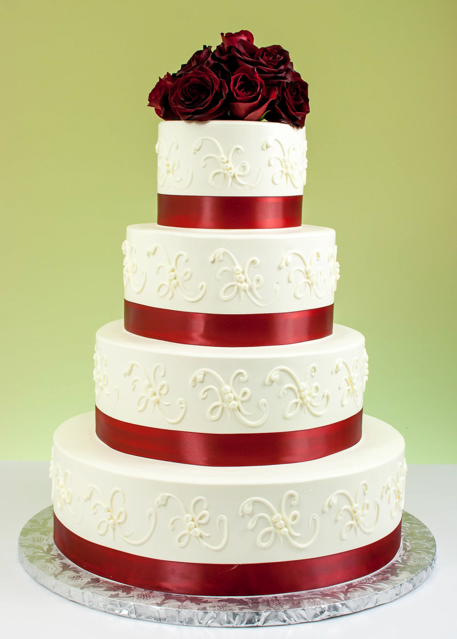 Red Ribbon Wedding Cake