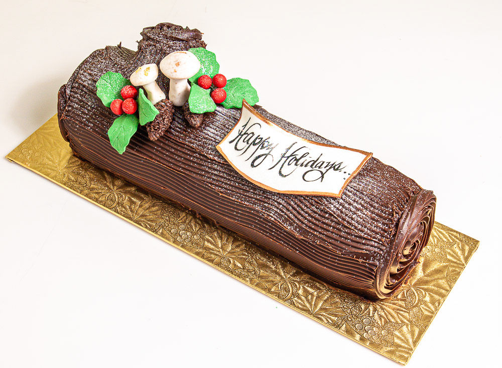 Yule Log-$78-Choc Cake-Filled Vanilla Buttercream Coated Fudge Icing