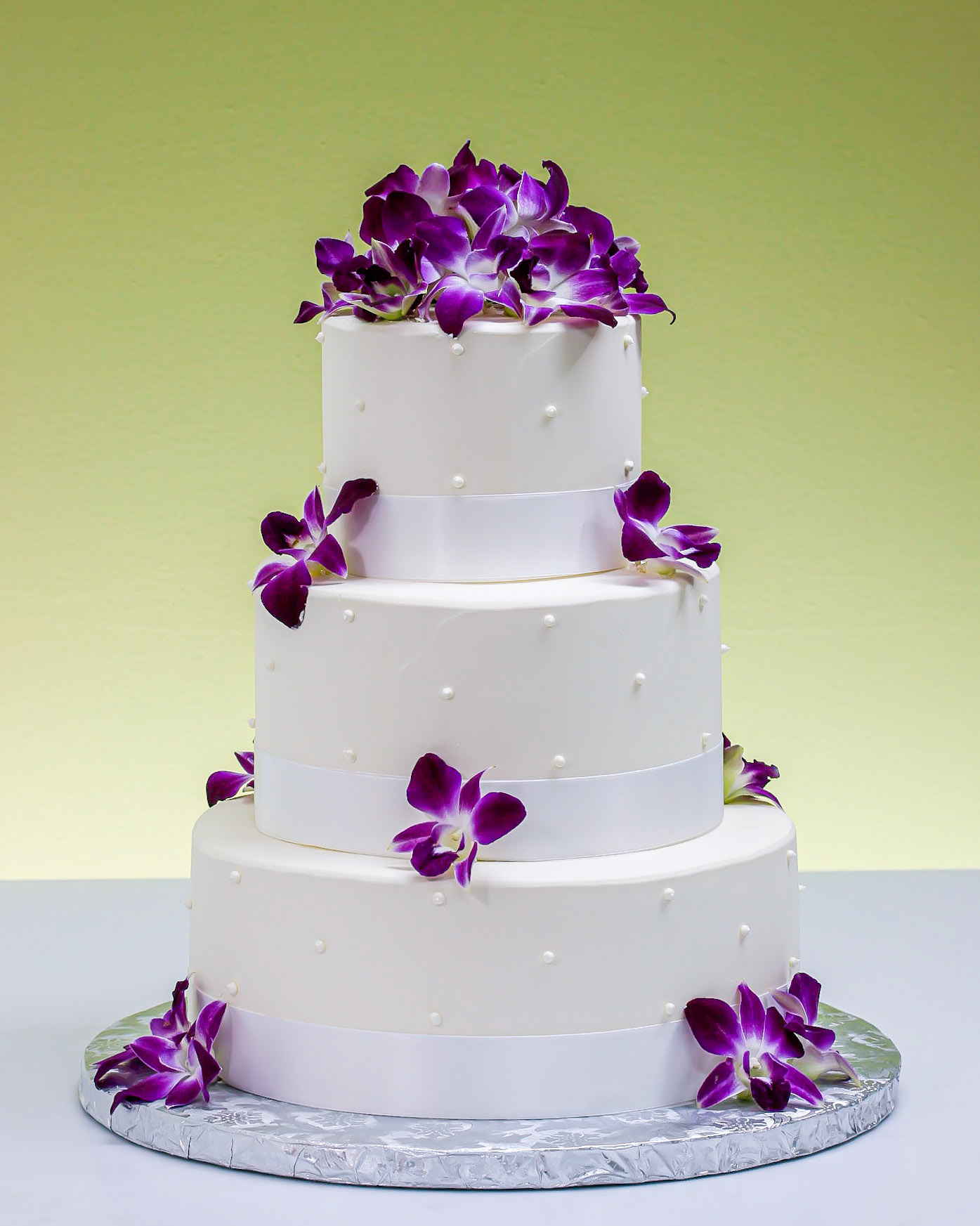 Fallen Orchids Wedding Cake