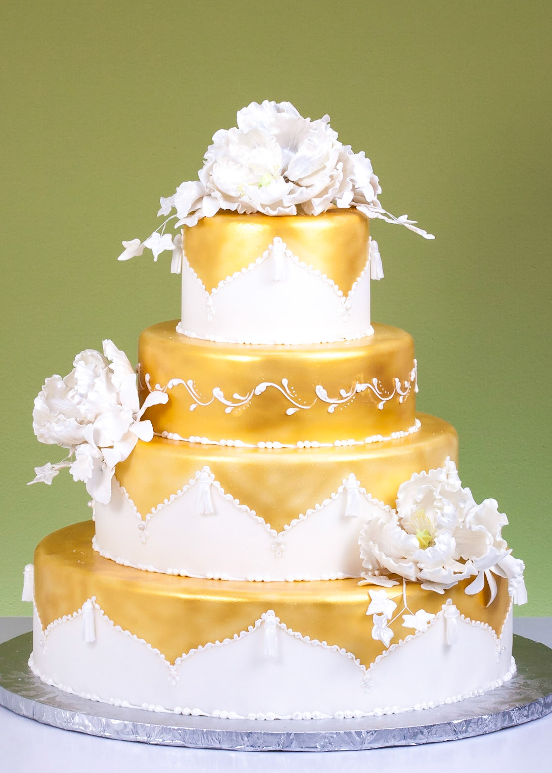 Golden Painted Applique Wedding Cake