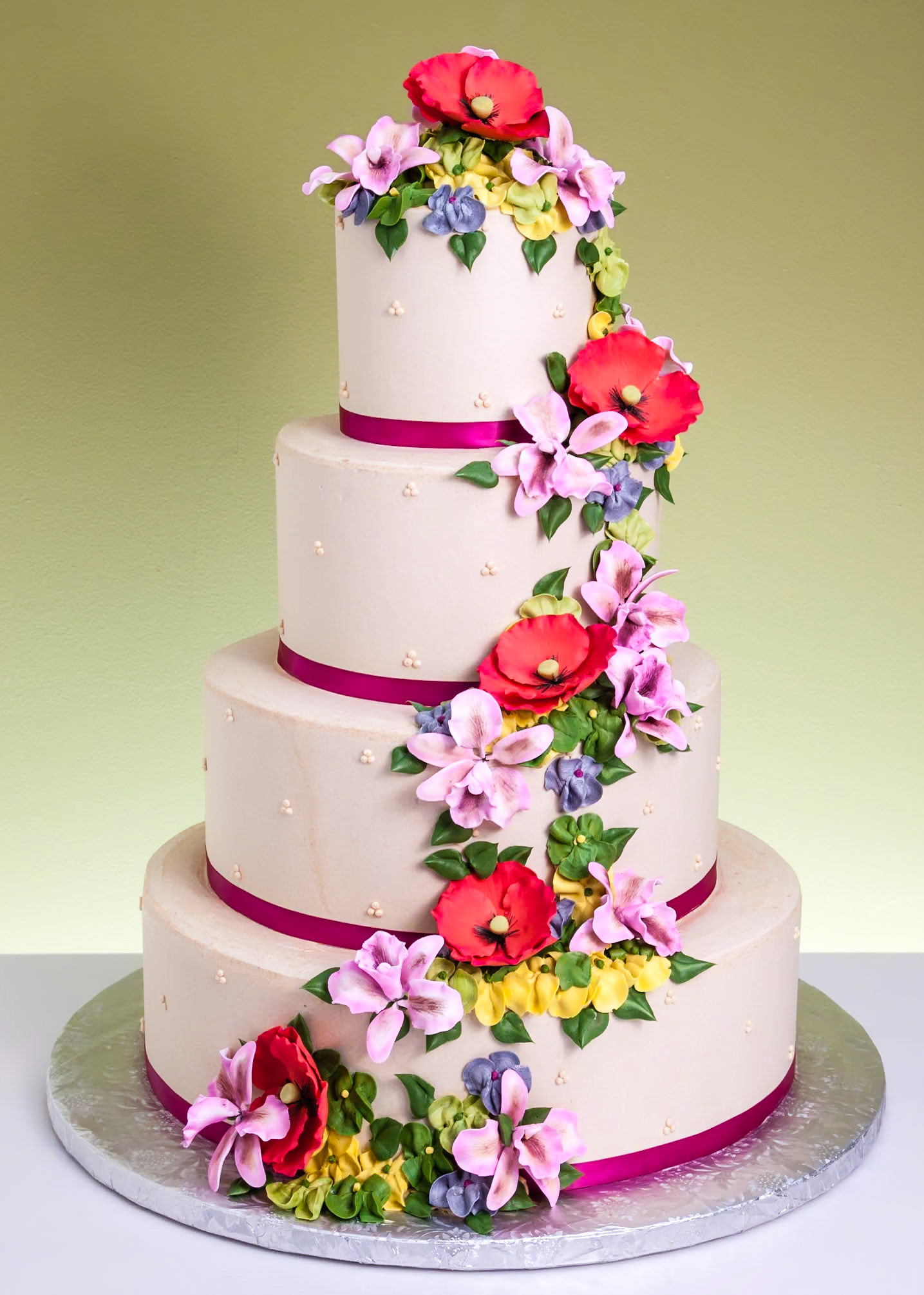 Poppies & Lilies Wedding Cake