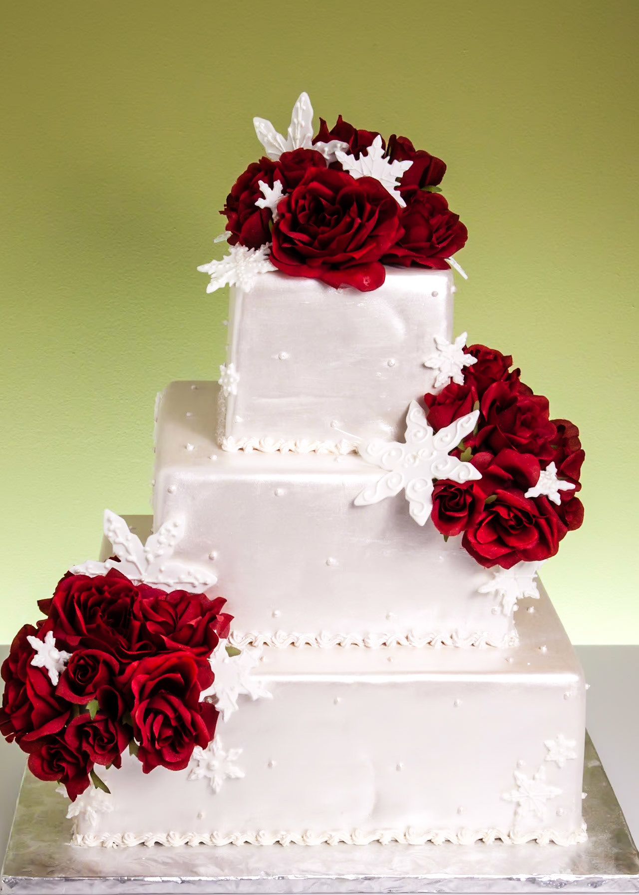 Scarlet Snowfall Wedding Cake