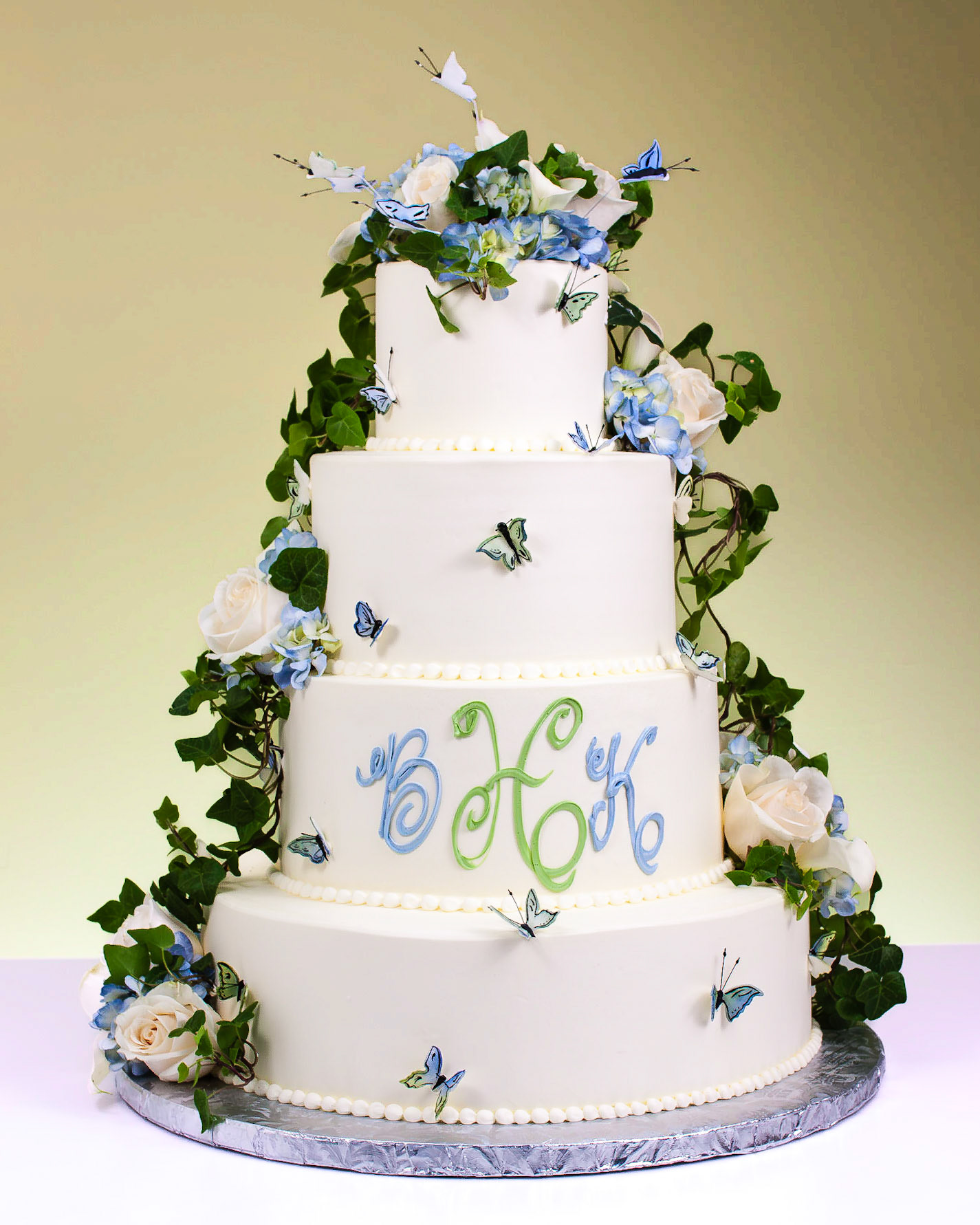 Cascade Garden Monogram Wedding Cake