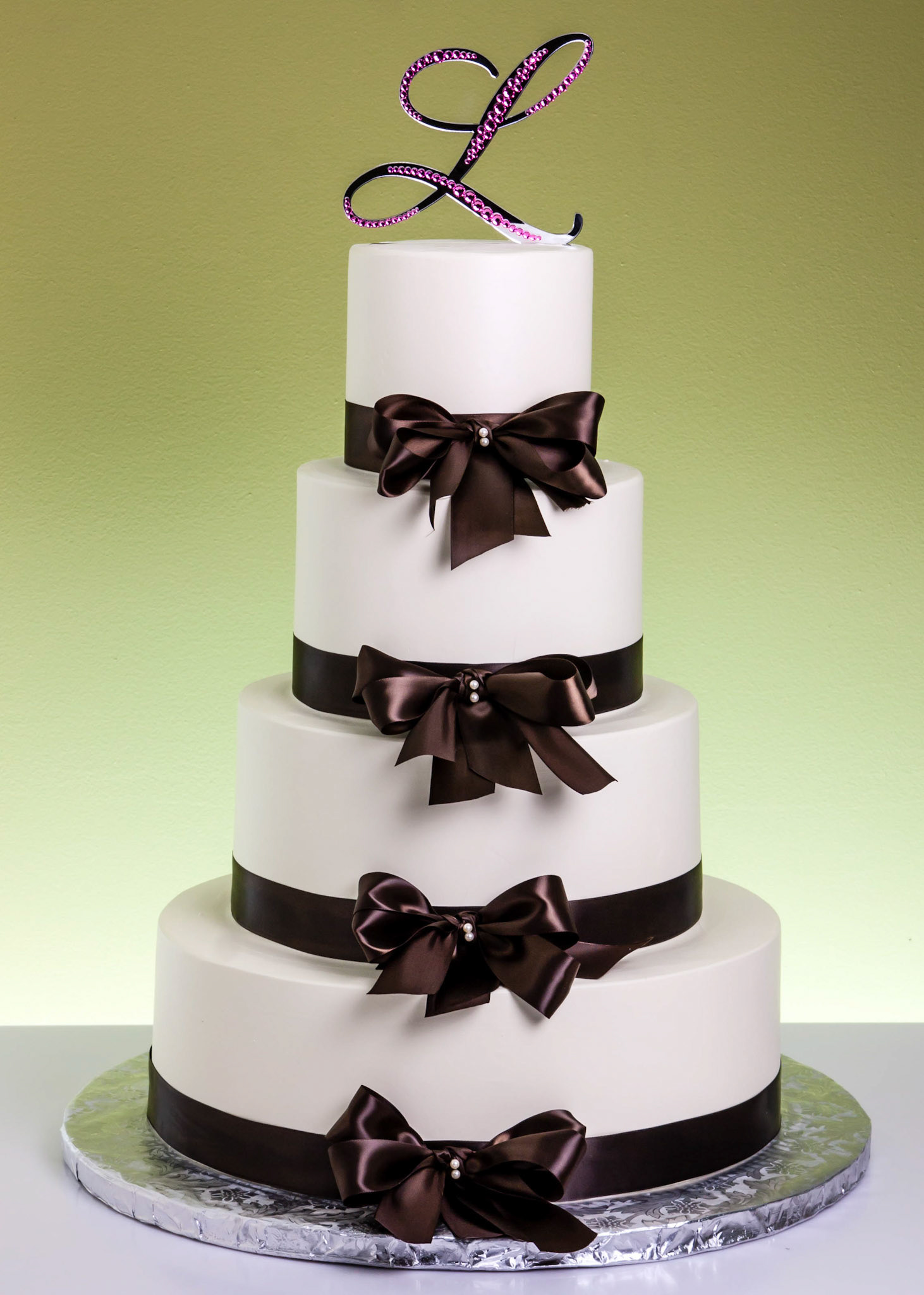 Monogram Satin Bows Wedding Cake