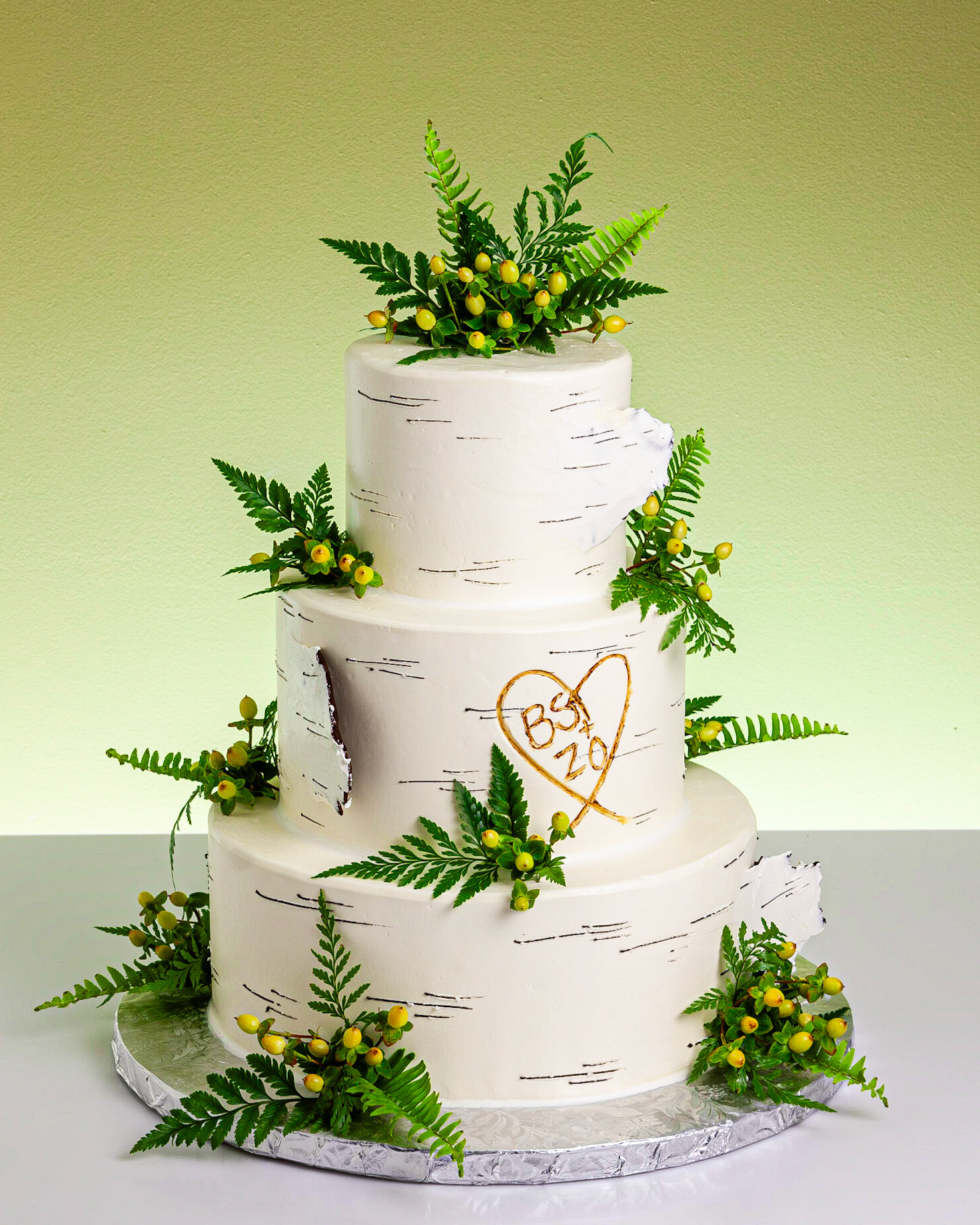 Ferns & Birch Bark Wedding Cake