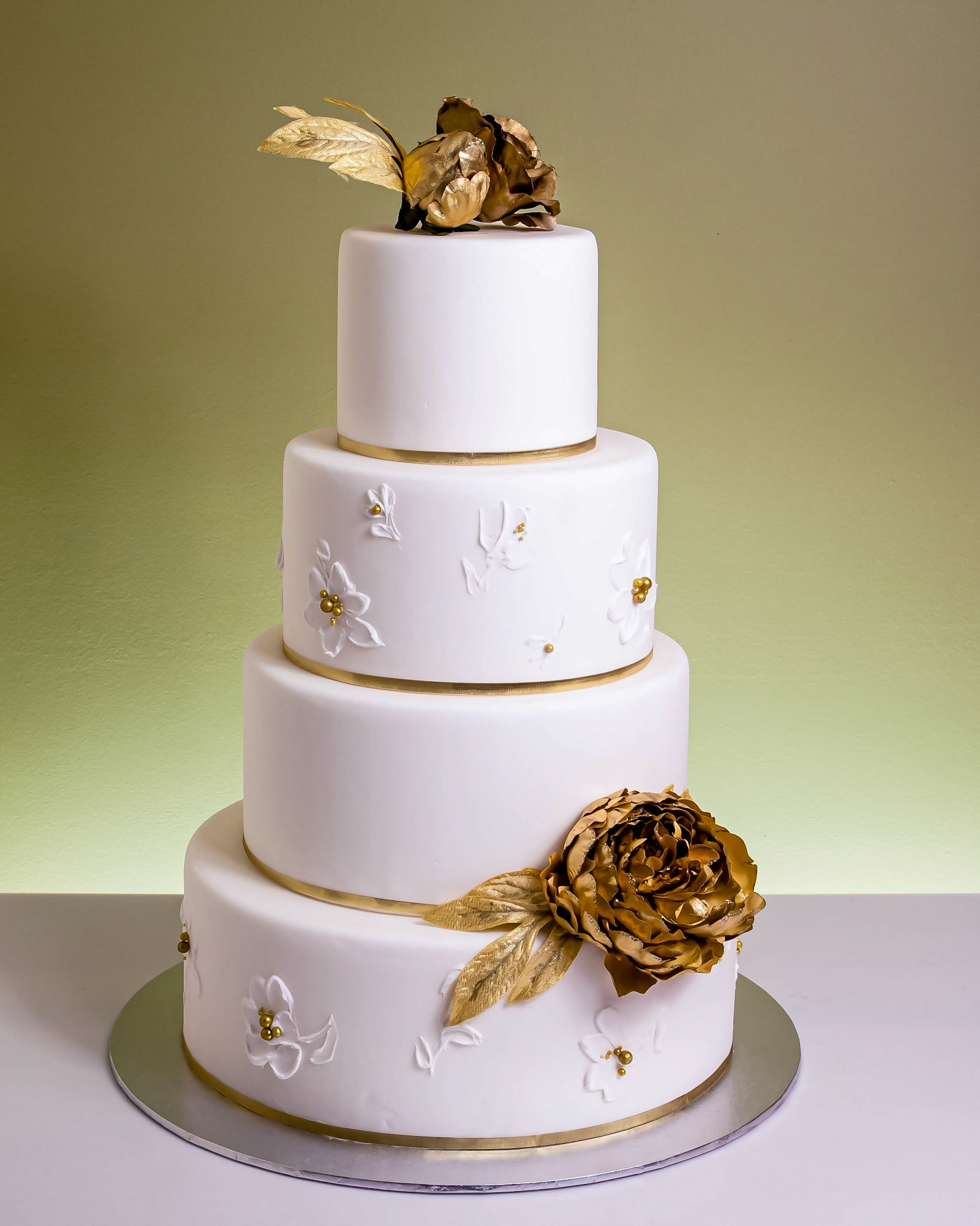 Golden Peonies Wedding Cake