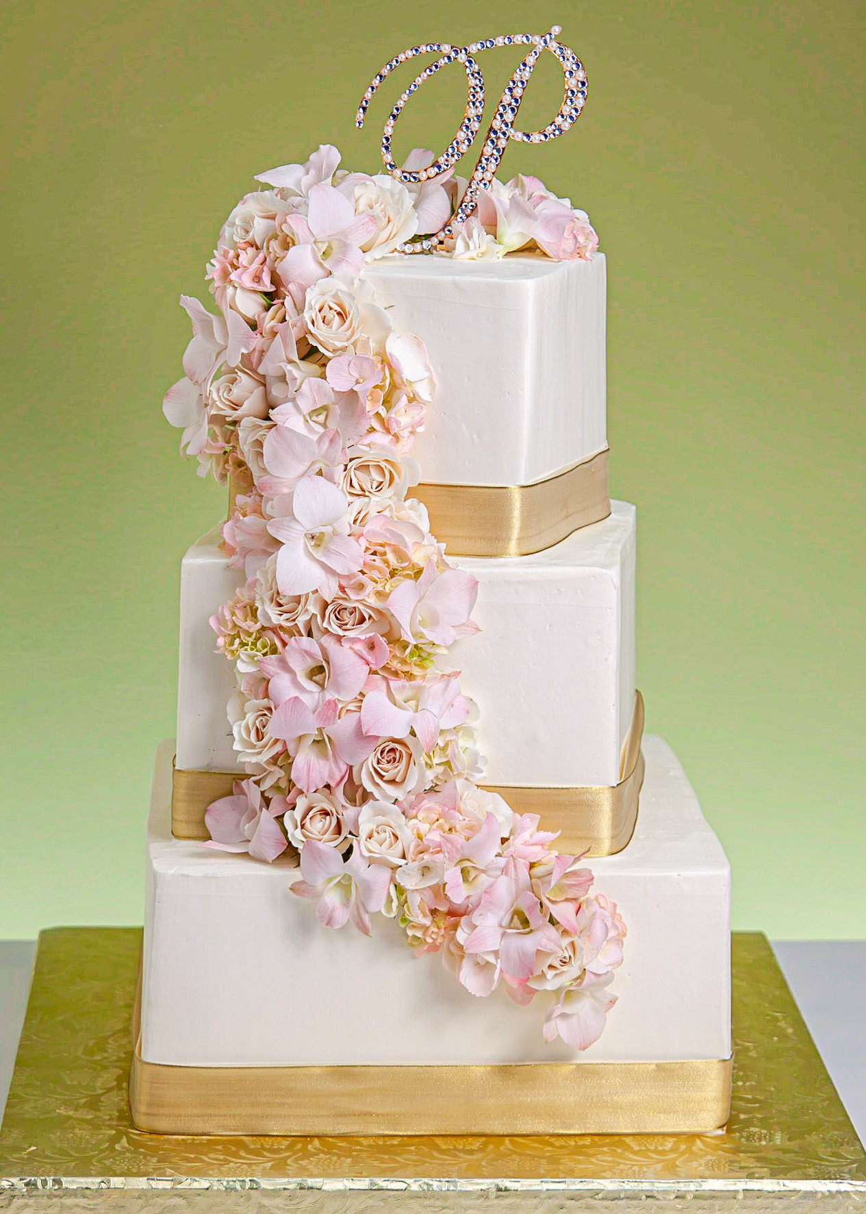 Golden Cascade Wedding Cake