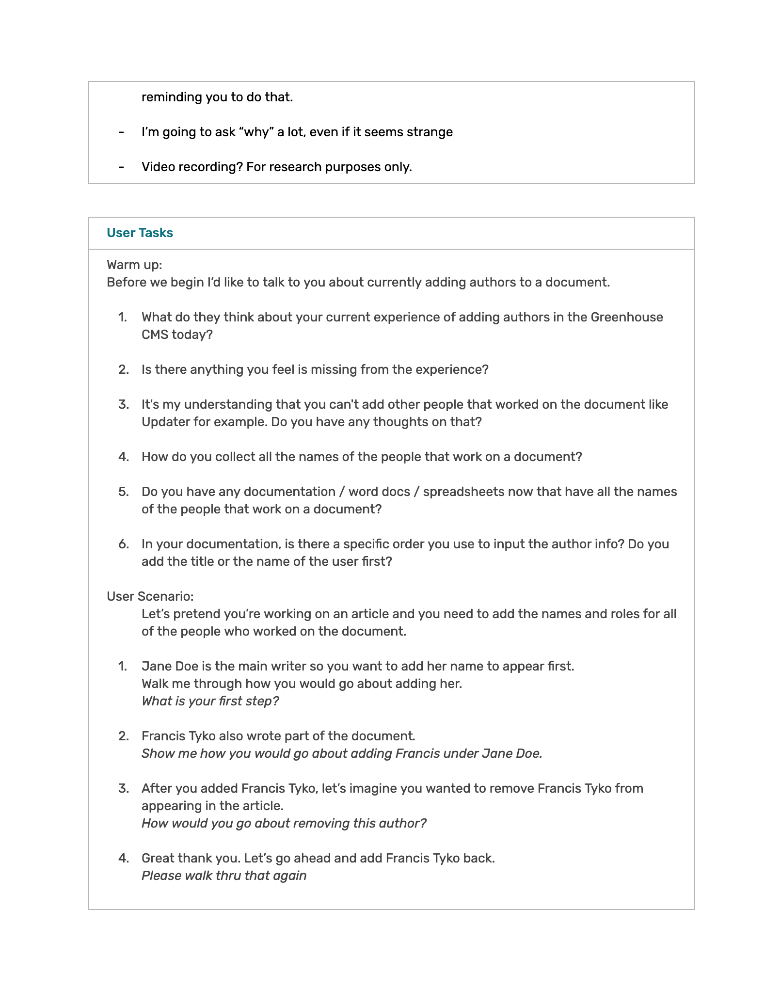 User Testing Script 2/4