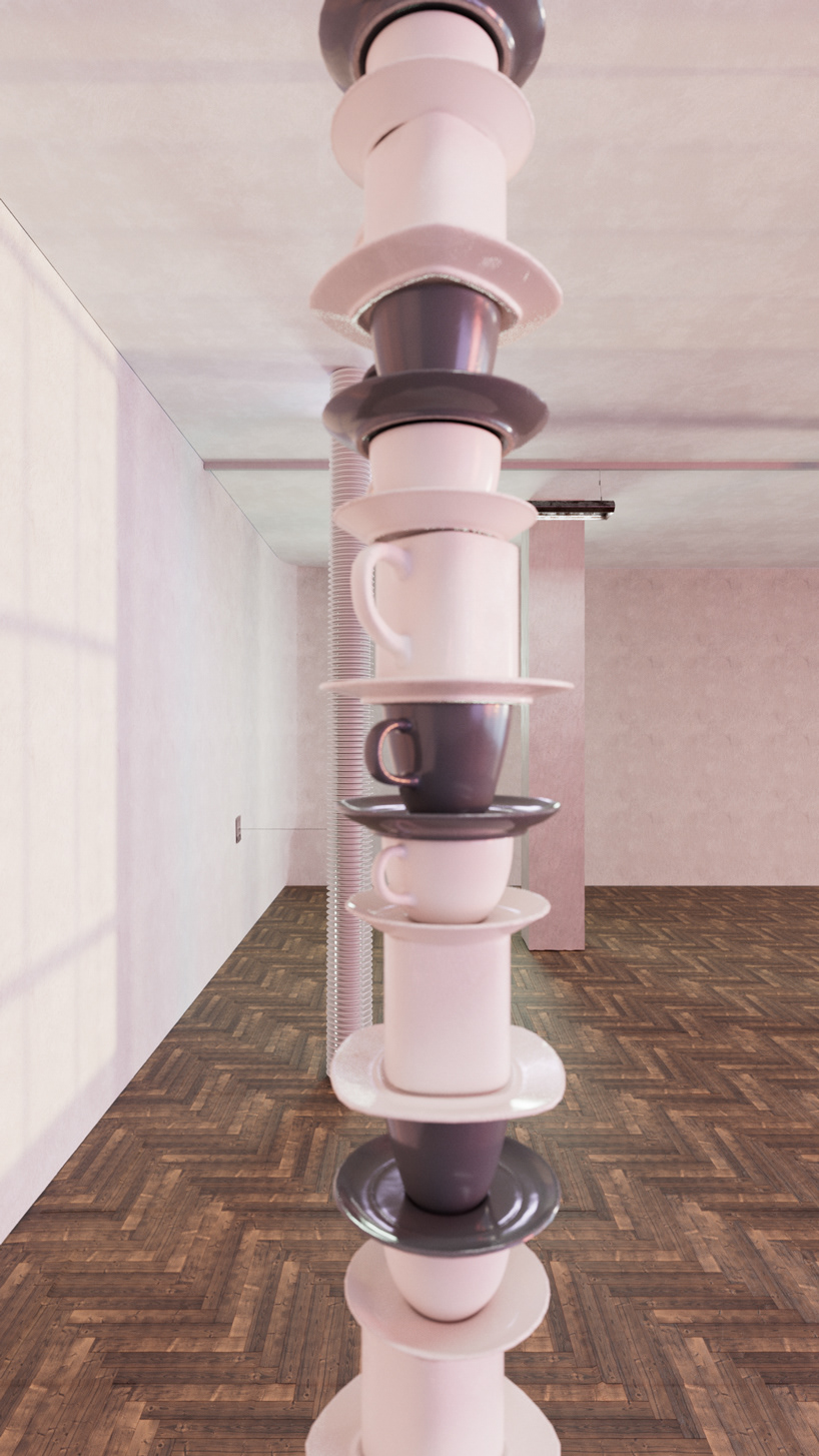 Detail of the pillar composed of cups