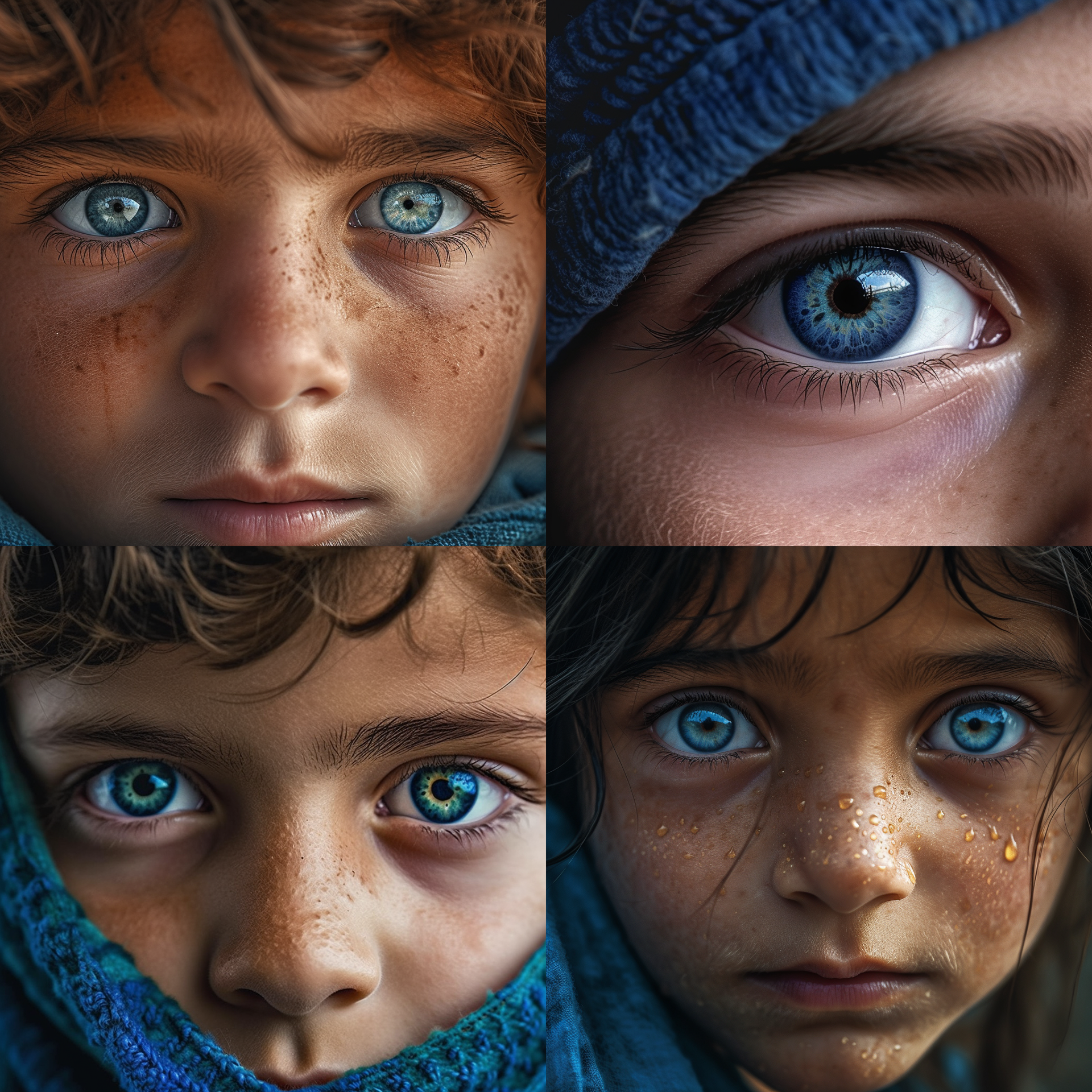 Inspiración en el fotógrafo Steve MacCurry, paleta de colores en tonos azules, realismo, se puso foco en la mirada, primerísimo primer plano
