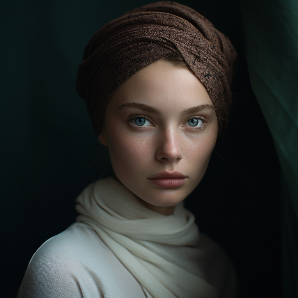 Imagen creada e inspirada en Steve McCurry, se buscaba realismo, paleta de colores neutros, luz natural, alto contraste, retrato