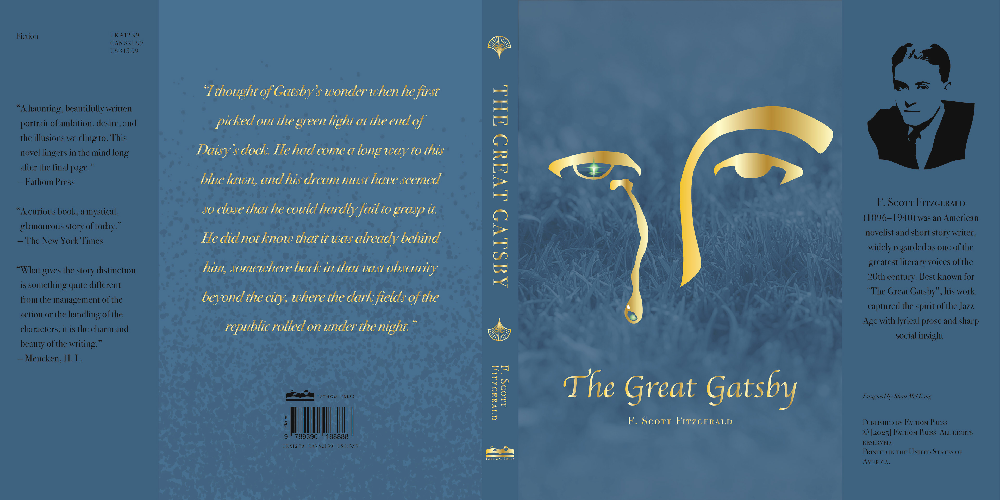 Book Jacket Design for "The Great Gatsby", 17" x 8.5", sized to fit a 5.5" x 8.5" book