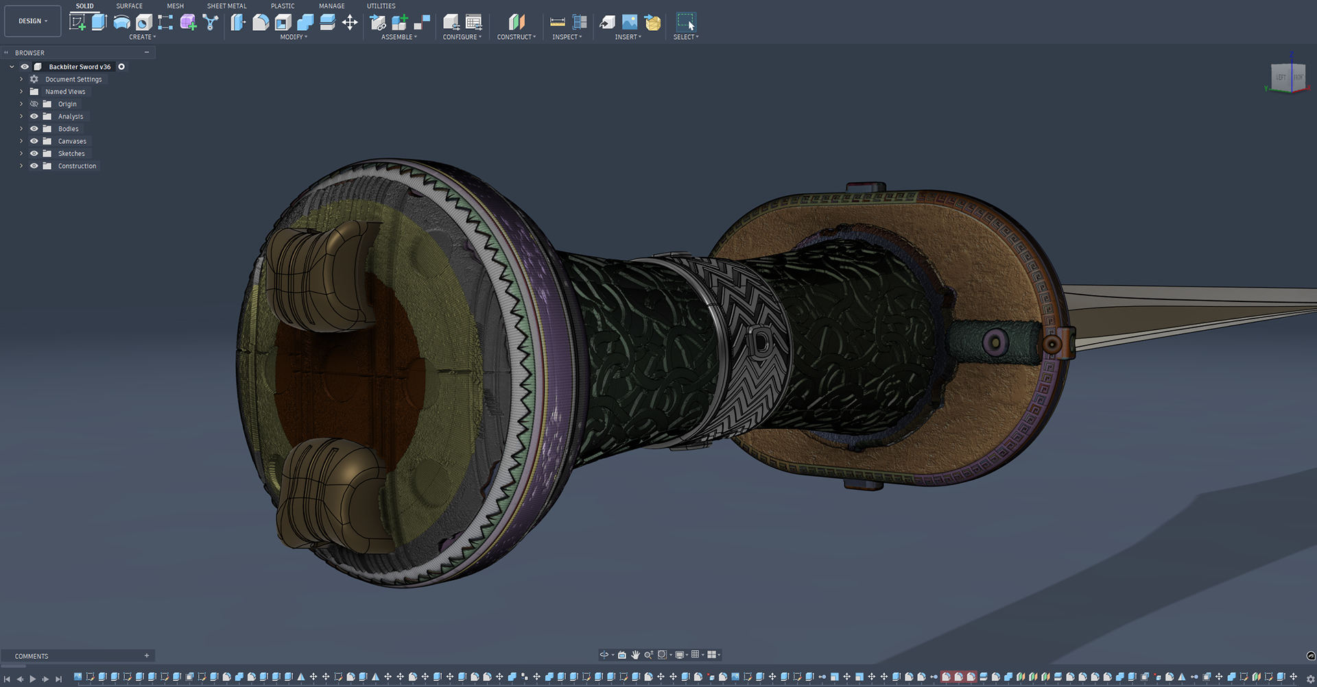 (2026) FINAL, "Backbiter" Sword Replica, F360 Workspace, Mesh Bodies/Faces