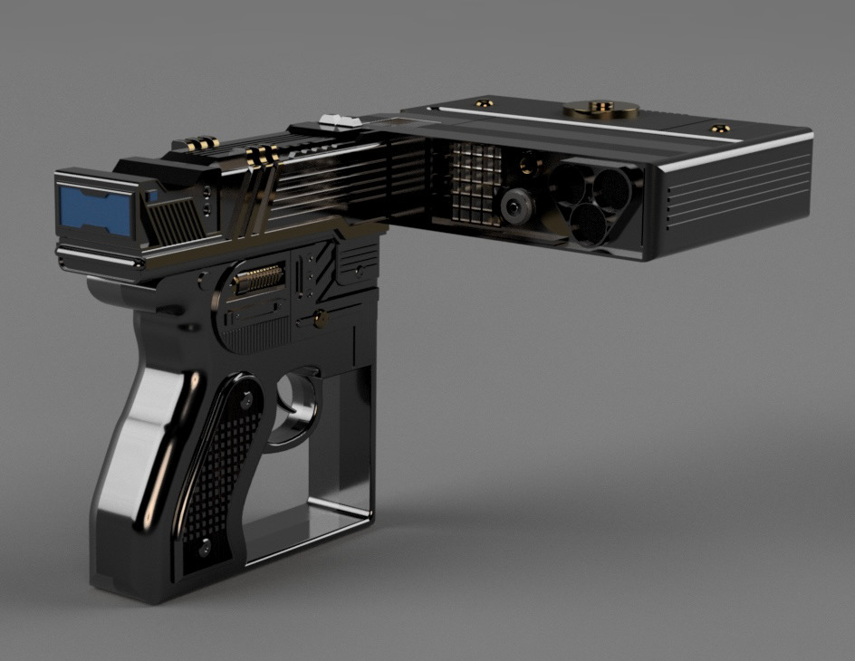 'BV-14C' Star Wars Concept Blaster, Viewfinder in Extended Position, HD Render (F360)
