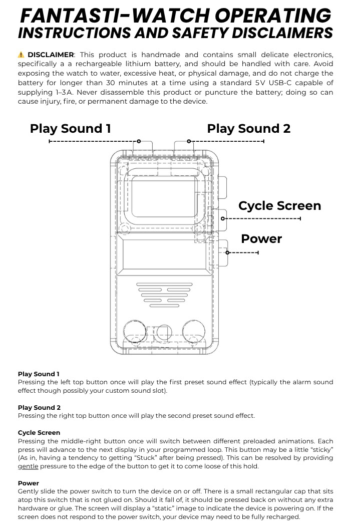 Fantasti-Watch, Operating Instructions