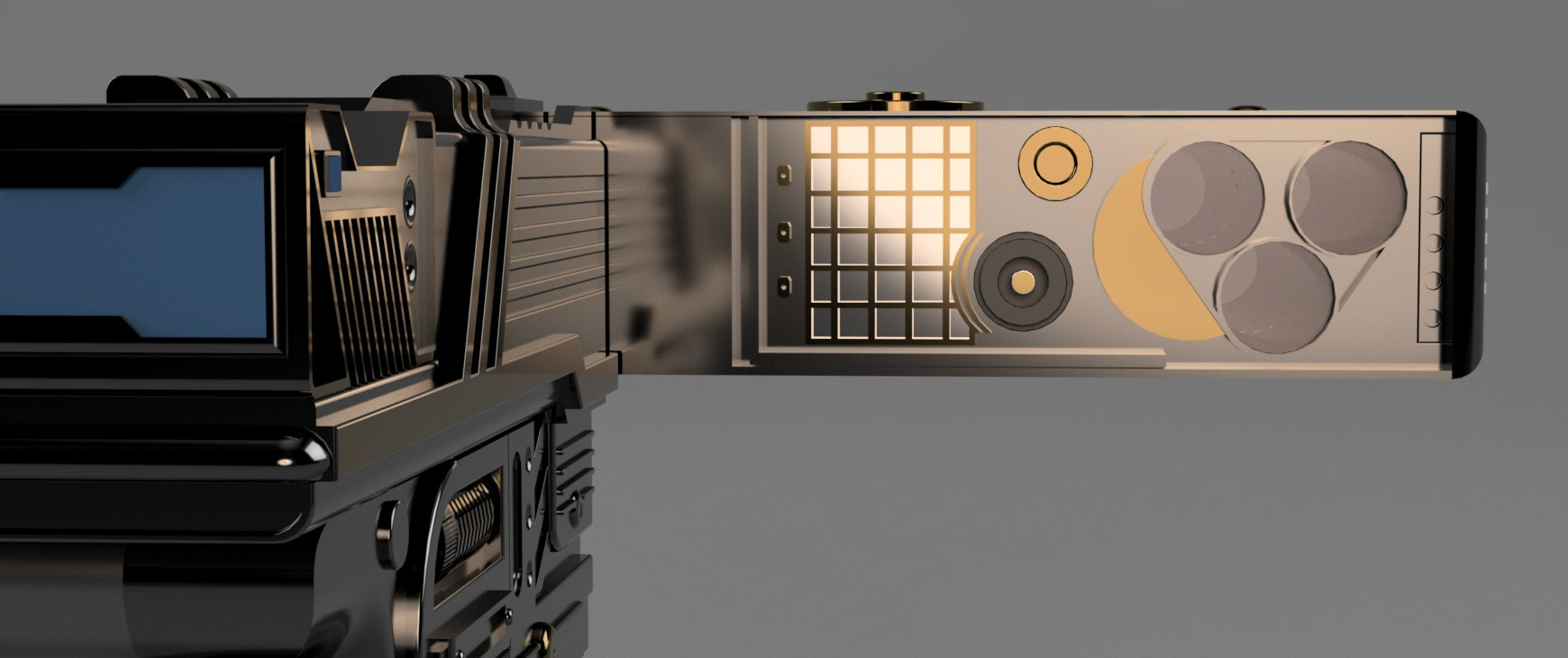'BV-14C' Star Wars Concept Blaster, Viewfinder in Extended Position, HD Render (F360)