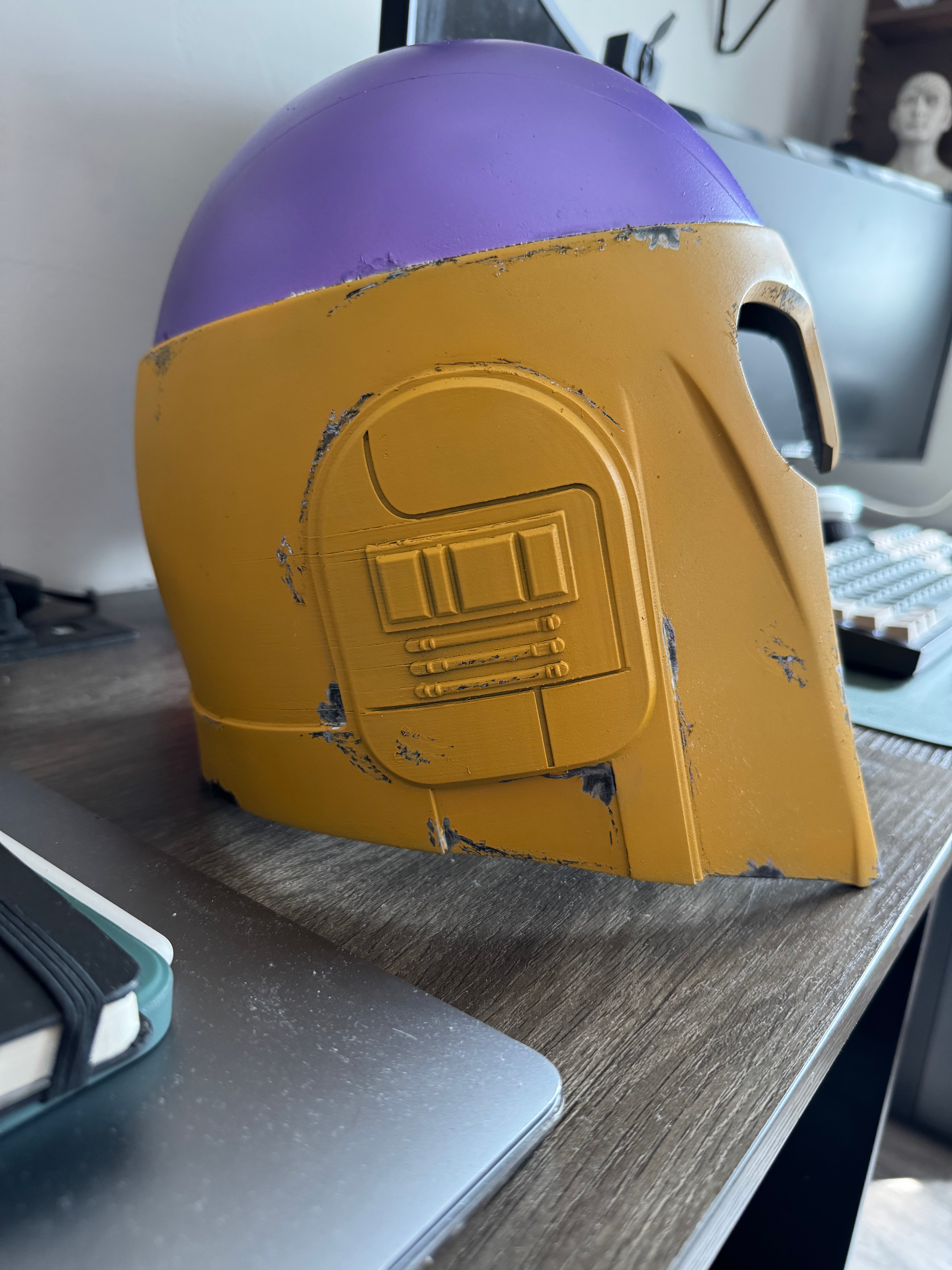 "The Trapster" Custom Helmet Design, Yellow Weather, Base Purple, Pre-Gloss