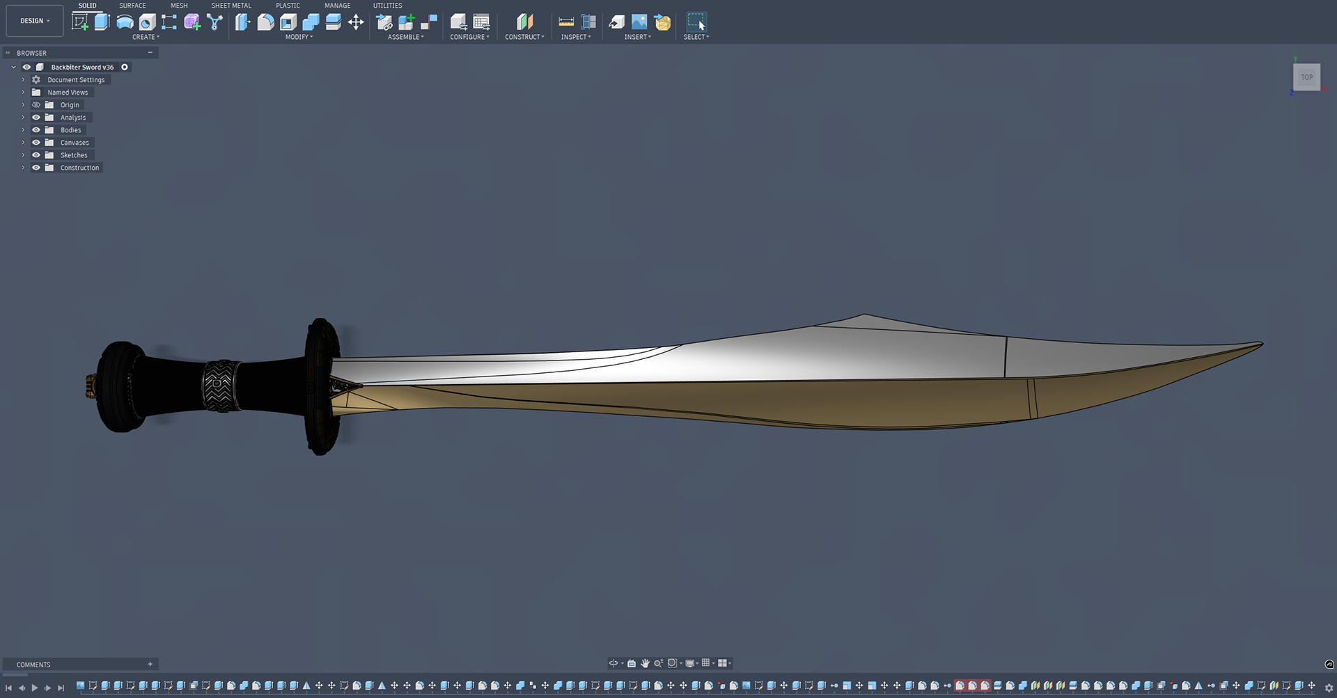 (2026) FINAL, "Backbiter" Sword Replica, F360 Workspace, Mesh Bodies/Faces