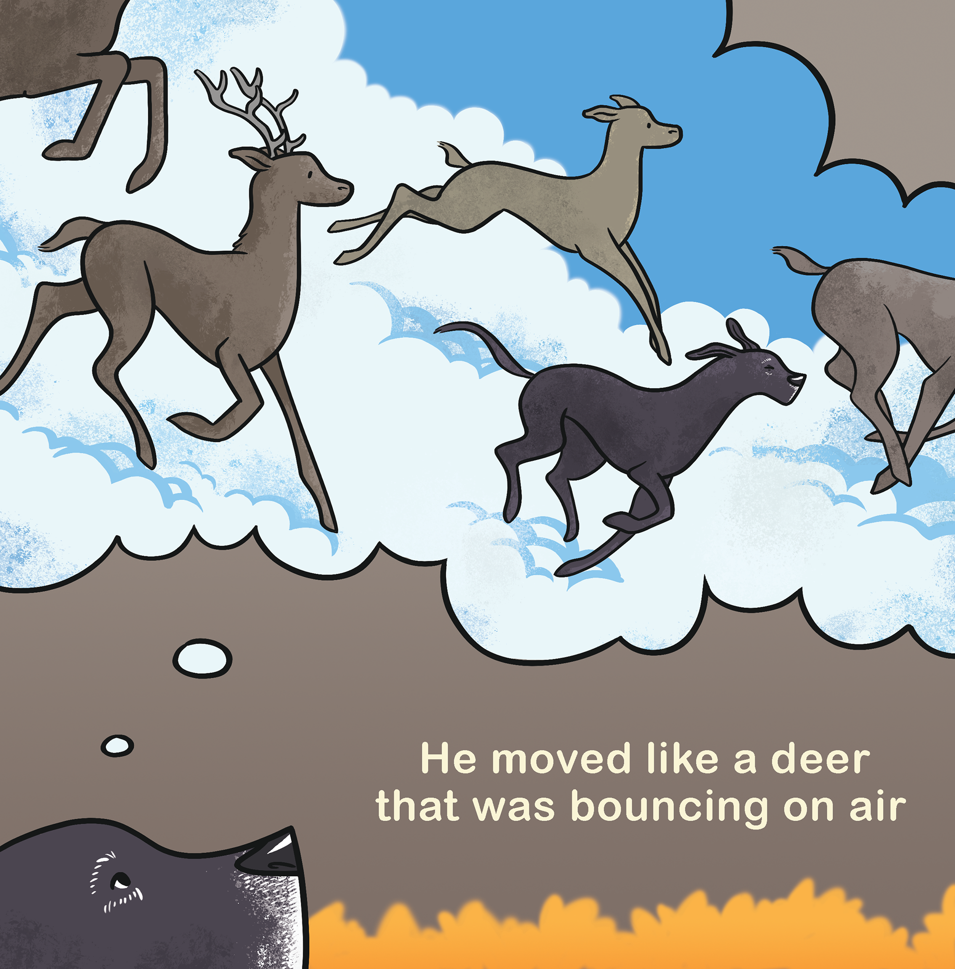 Donar imagines himself a deer, gracefully bounding along in the clouds.