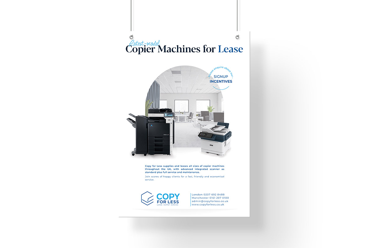 Flyer for Copy for Less leasing
