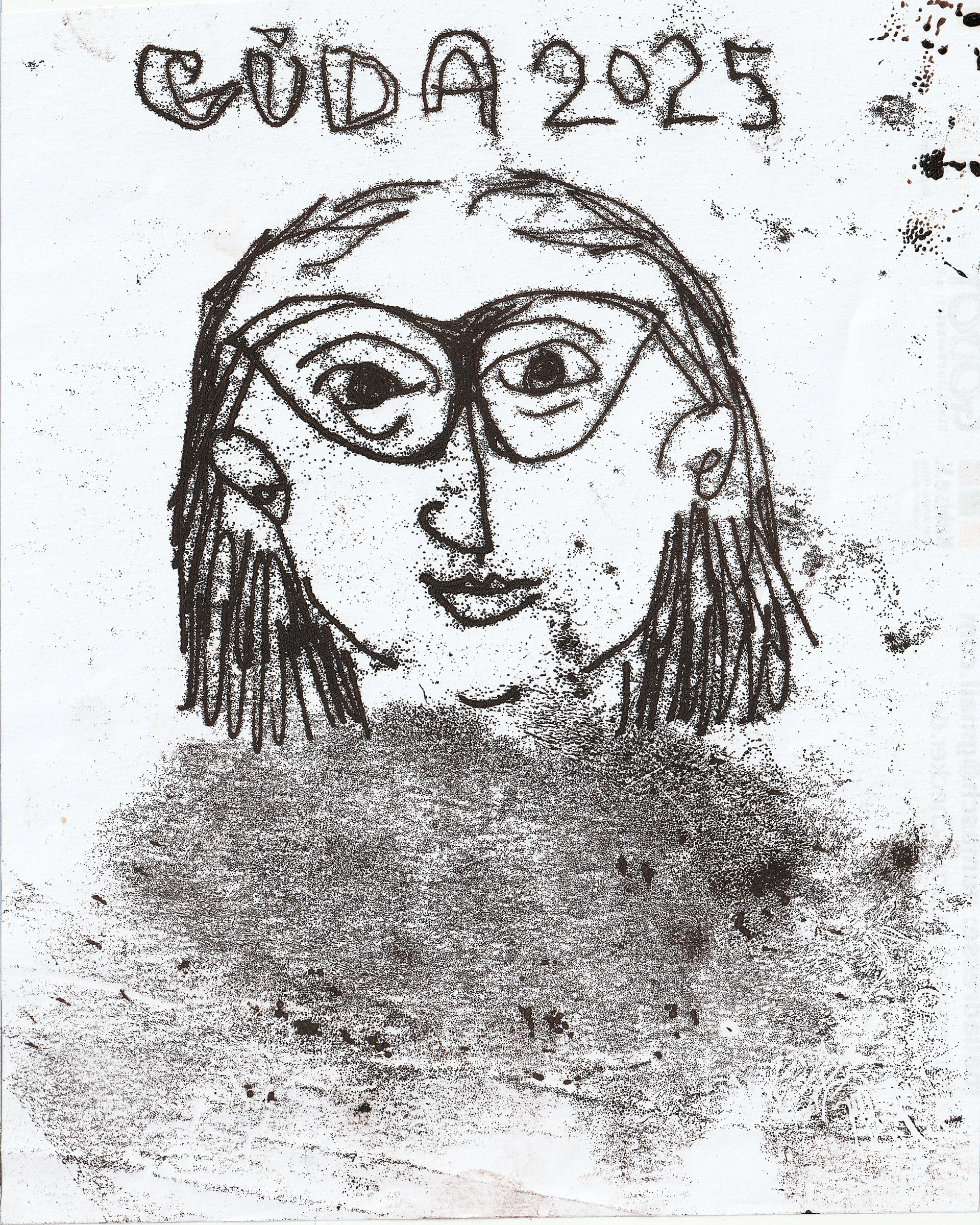 Selbstportrait mit dem Titel Guda 2025 mit Technik der Monotypie