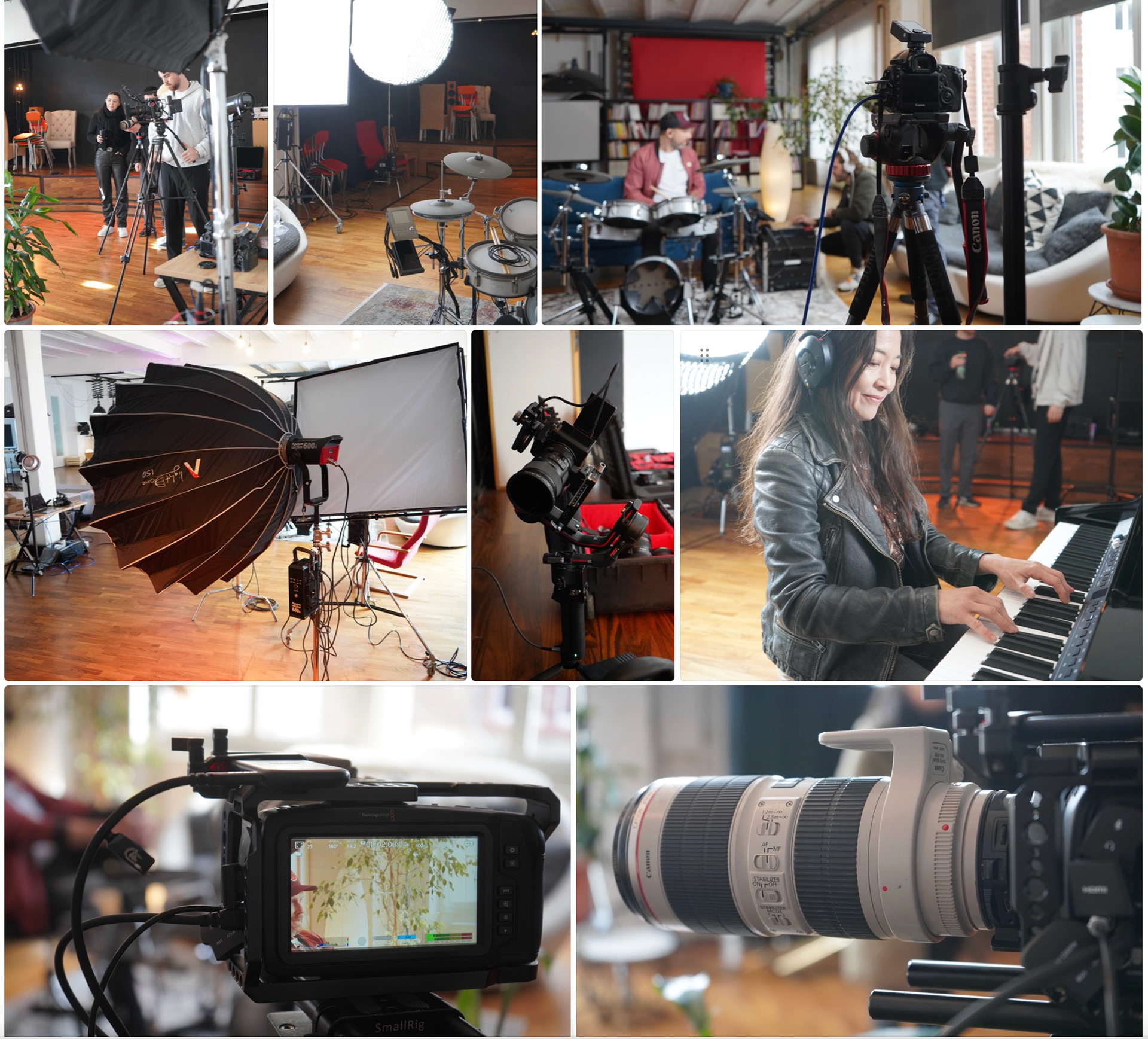 Fotoraster mit mehreren Bildern Studio, Foto und Musikaufnahmeszenen