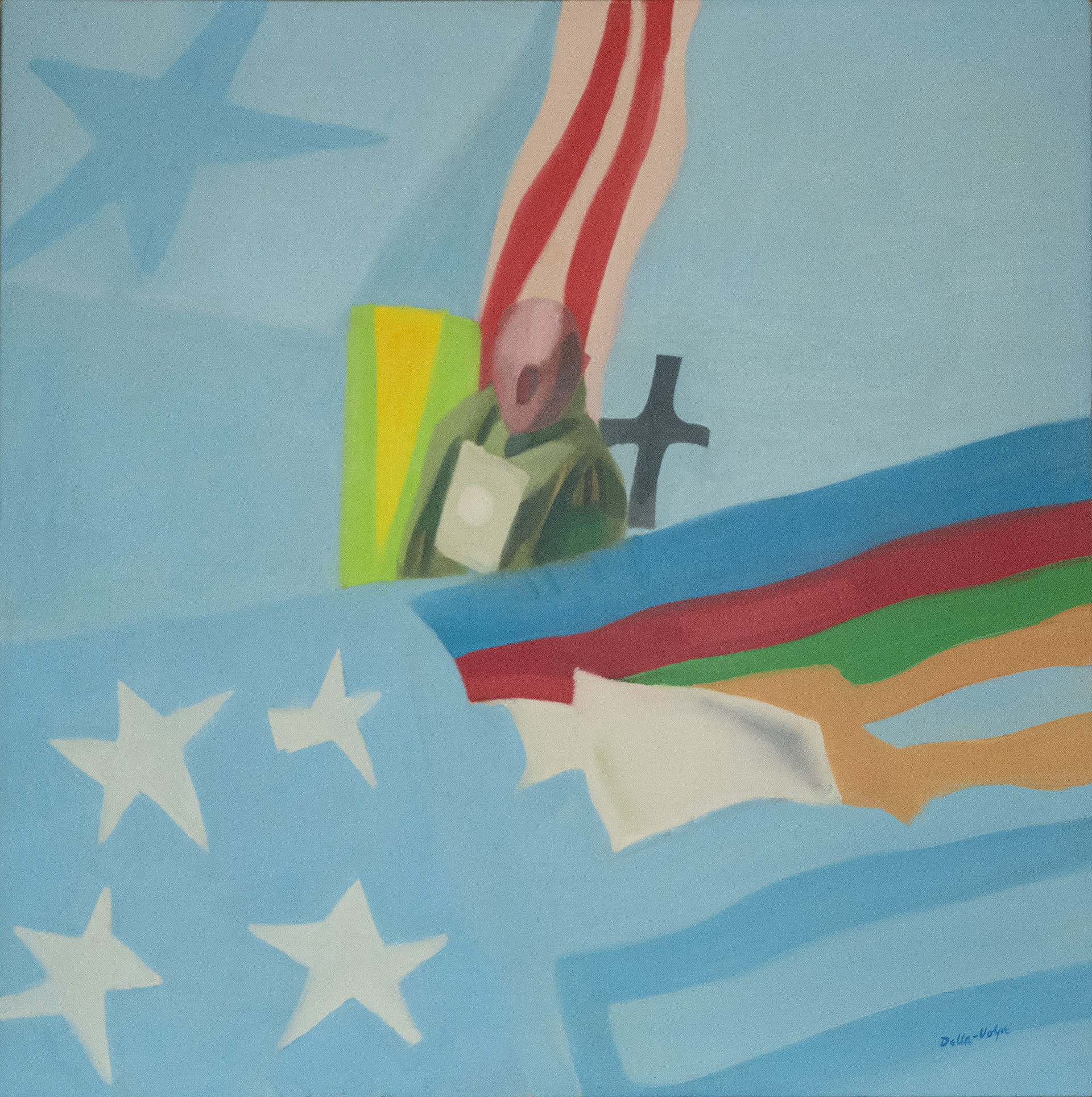 "Flag Marker's Shop"  26x26, o/c, slr
