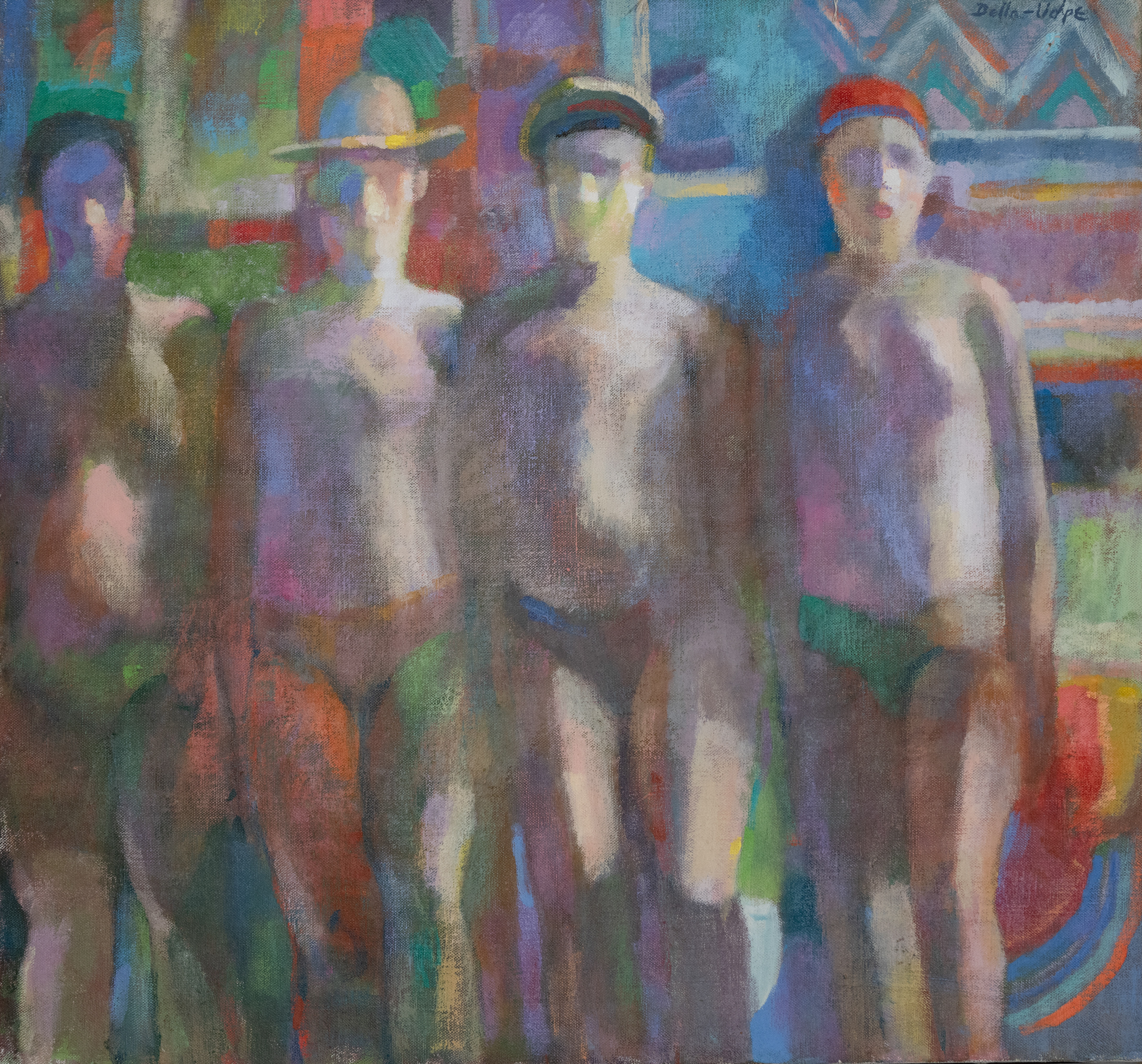 "Four Swimmers with Caps" 30x32, sur