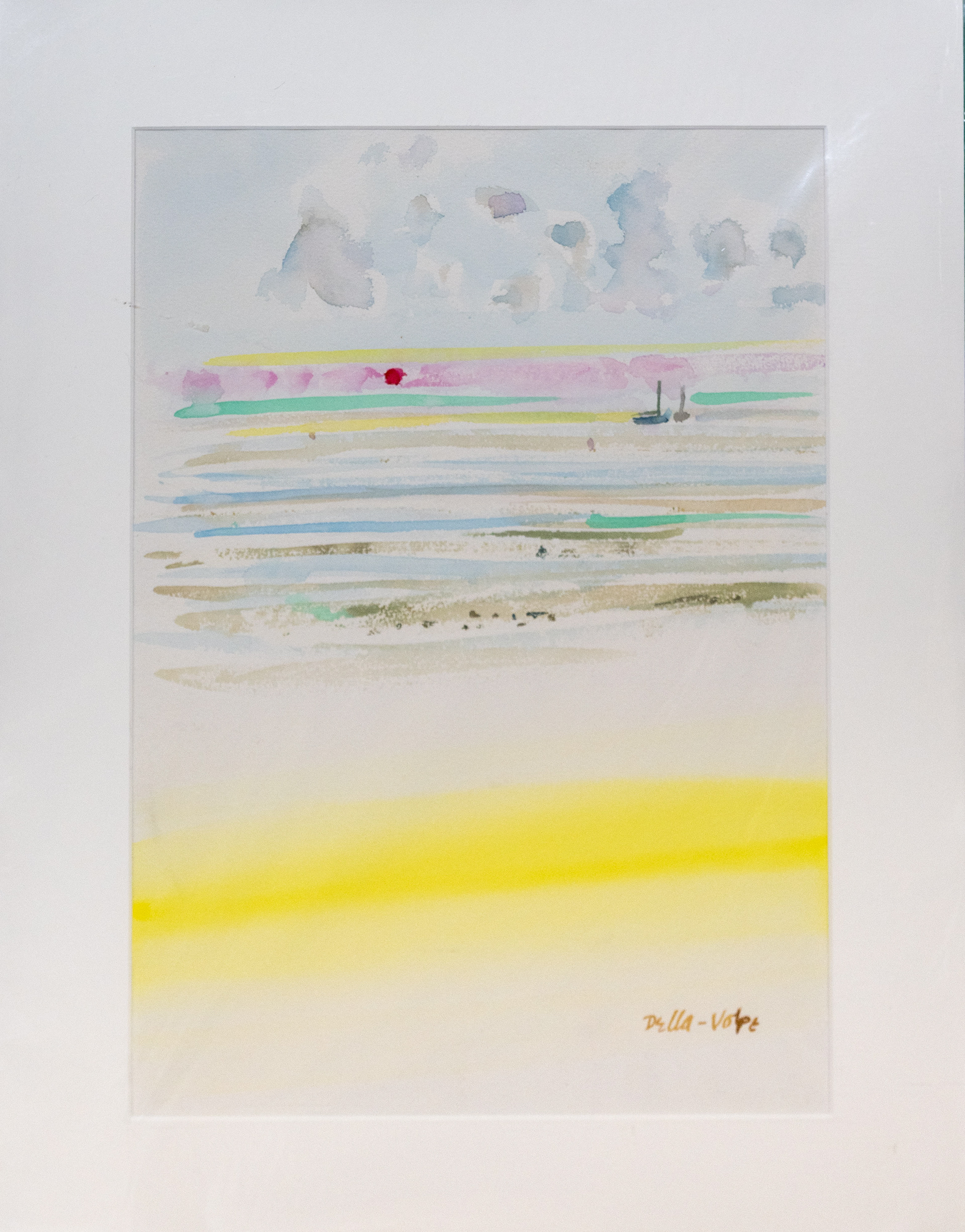 "Two Sailboats & Setting Sun" wc/paper, slr, 18x14matted