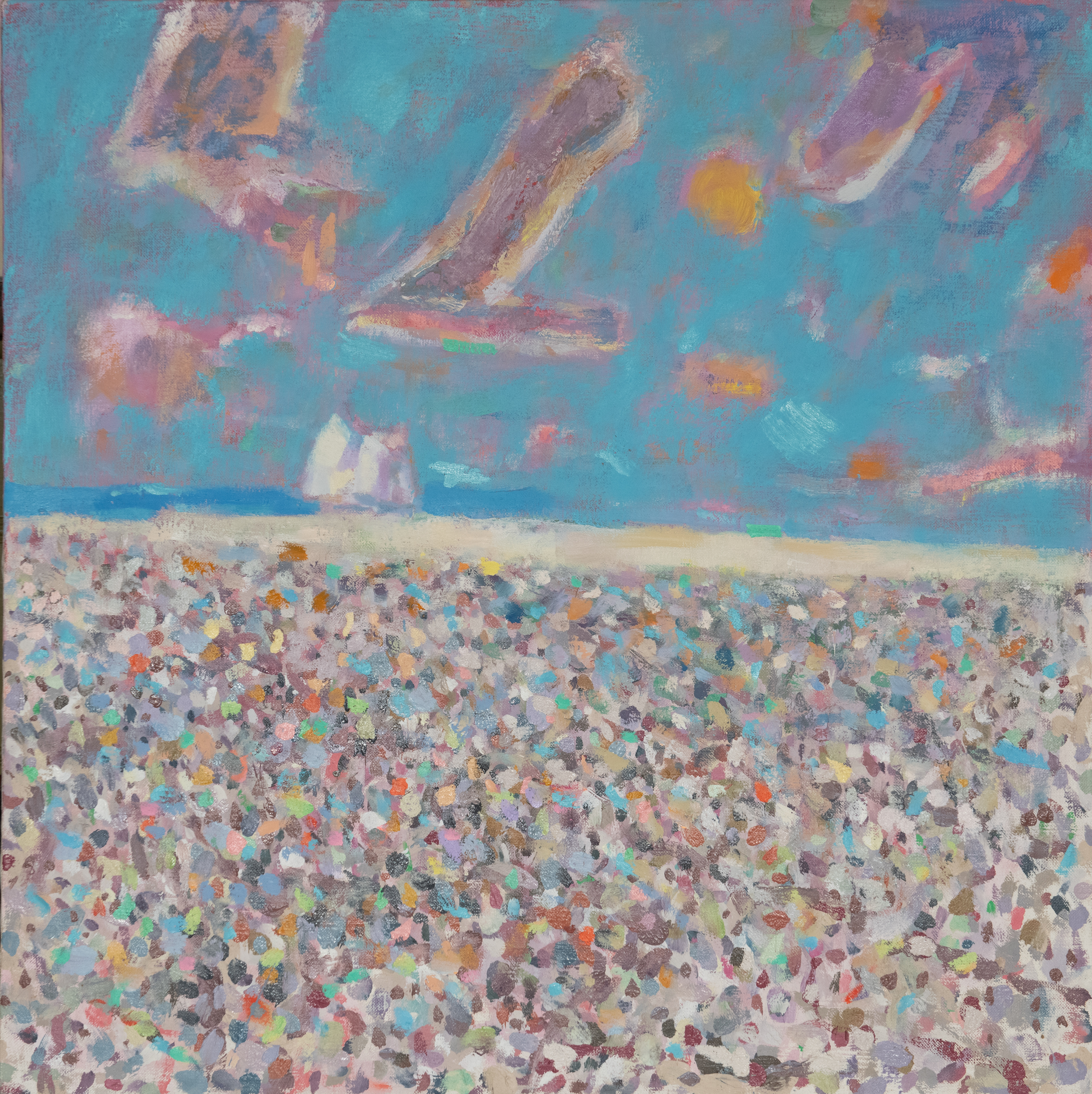 "Pebbly Beach #1" o/c 30x30 ('04-06) signed  en verso 
