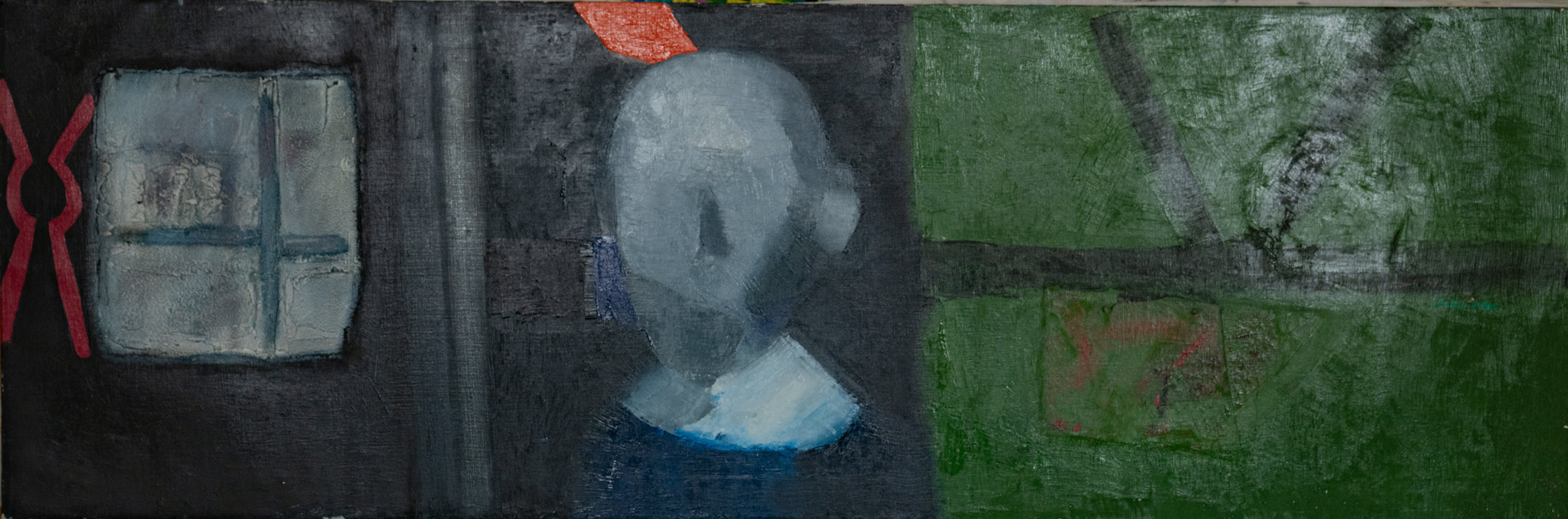 _Artist and Studio Wall_ 18x56, o/c, signed mid right, (1966) (glare on right side) 