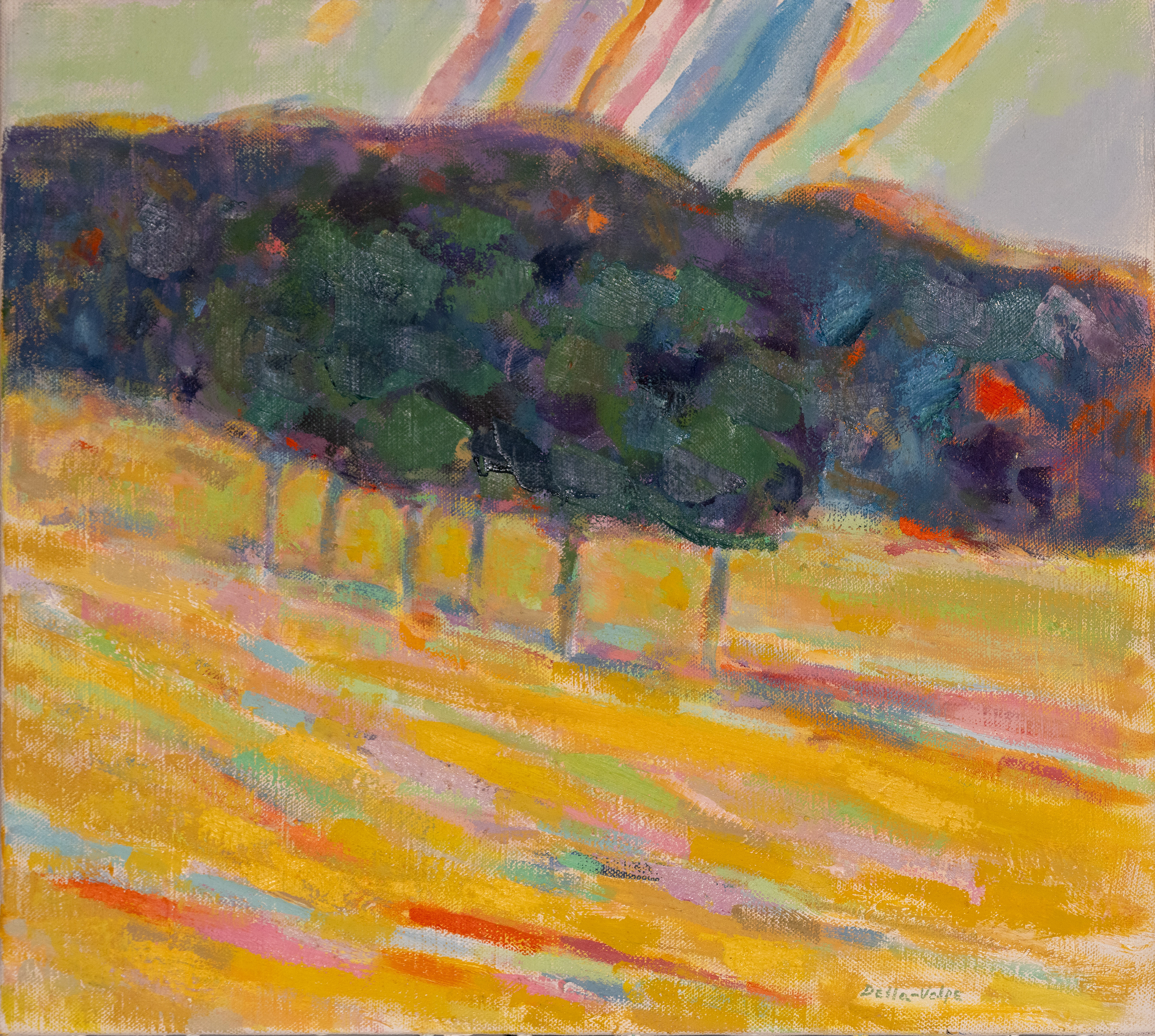 ""Six Trees on Yellow Hillside", 18x20, o/c, slr