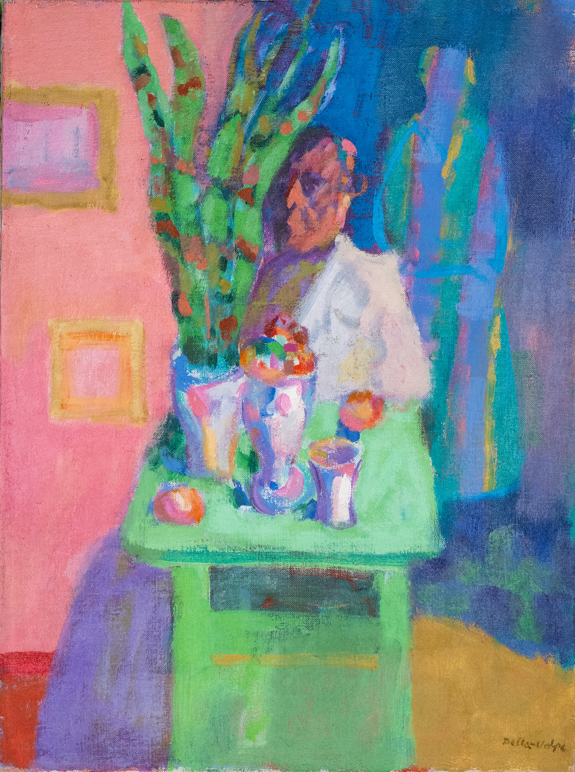 Green Table and 2 Figures, 24x18,o/c, slrslr 