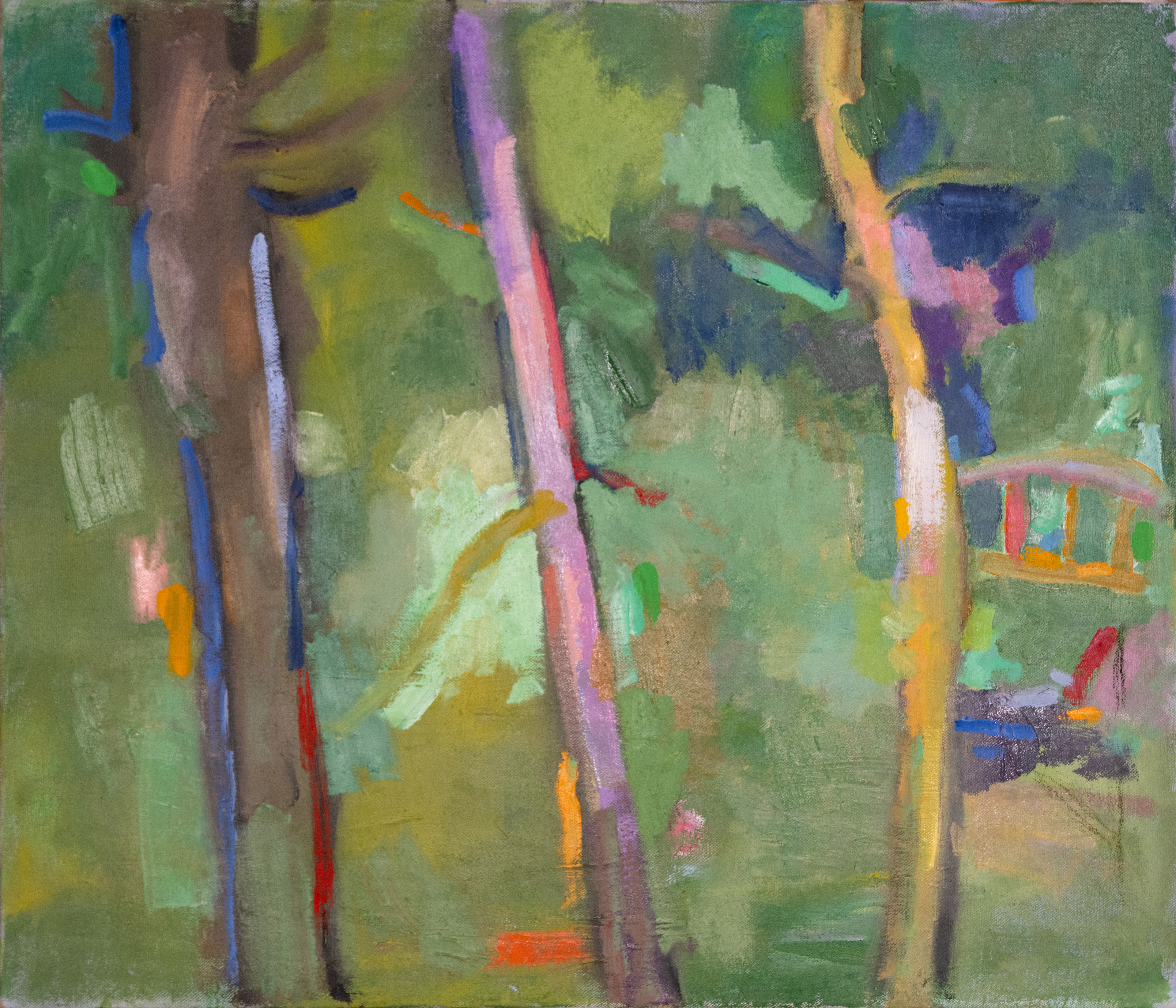 "Trees and Abandoned Railing" 24x28,o/c, unsigned, ( fall 2005)