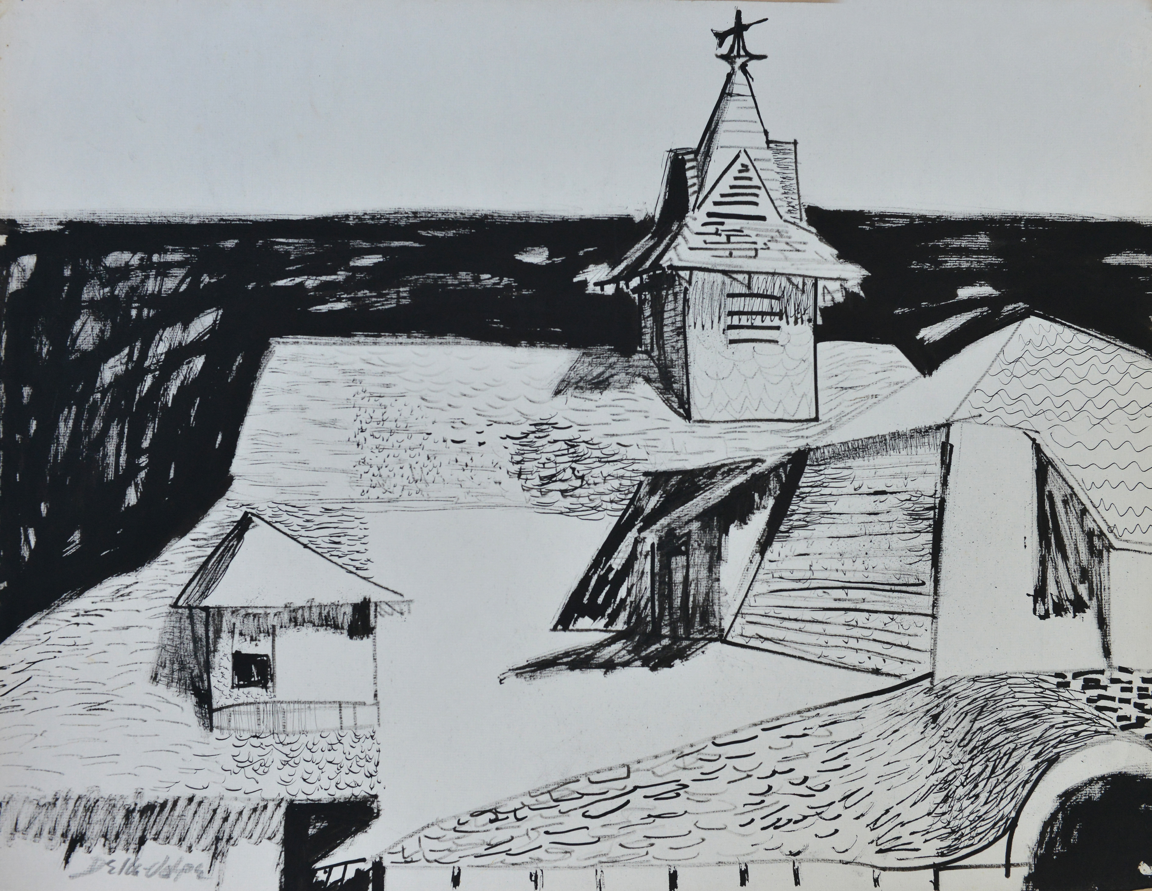 Study Barn 19x25 ink