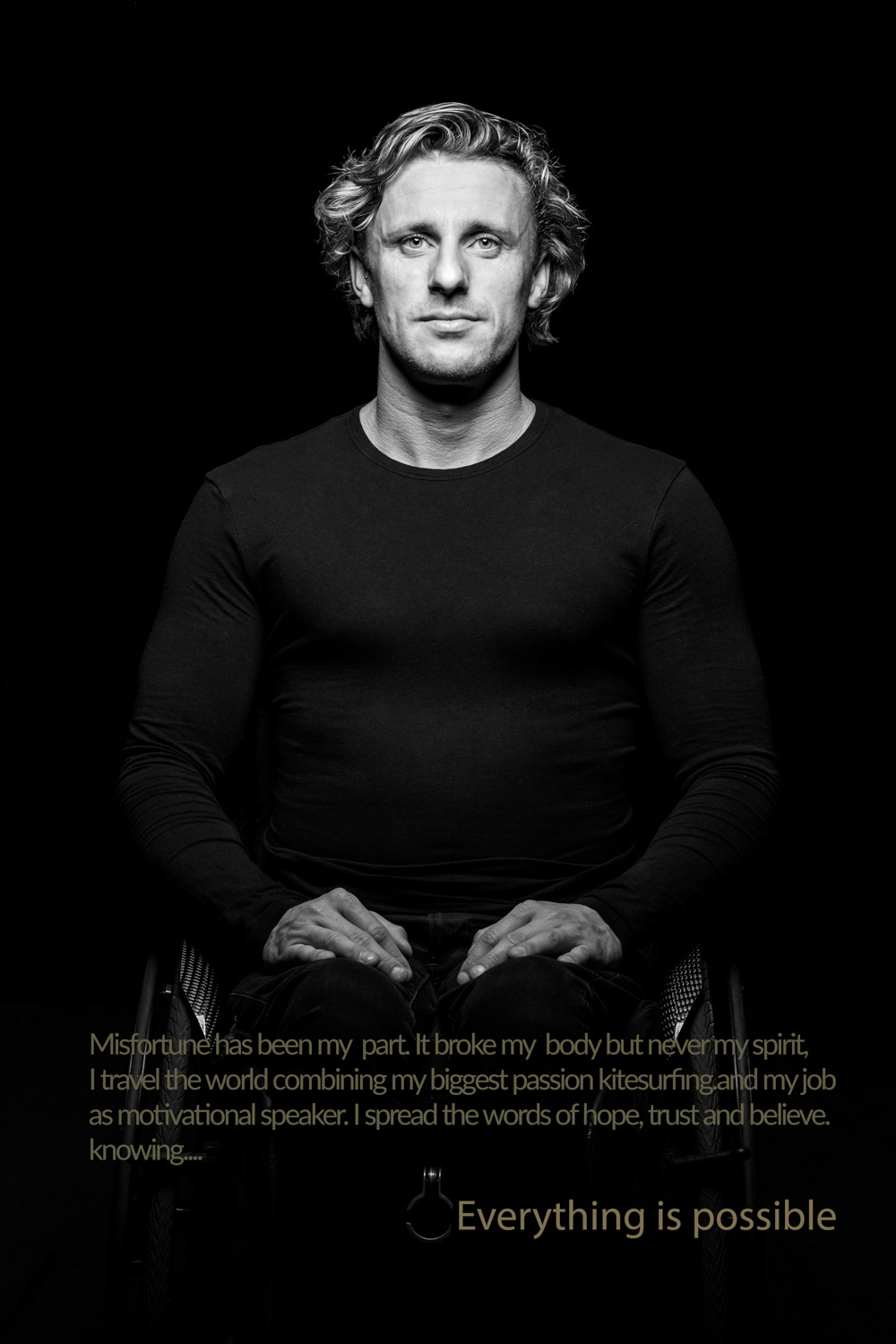 Willem Hooft voor mijn Everything is possible project. Willem is motivational speaker en beroeps kitesurfer maar wel zittend.