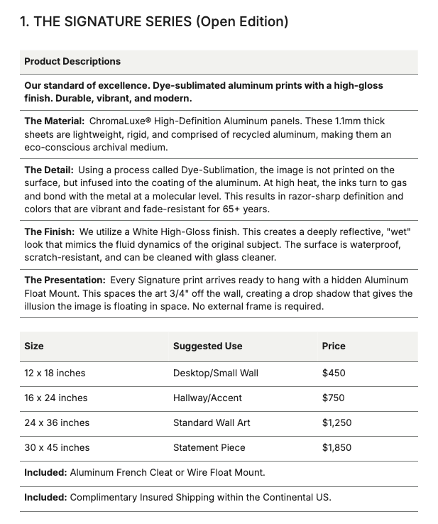 Holman Imaging Signature Series Product Description and Pricing Summary