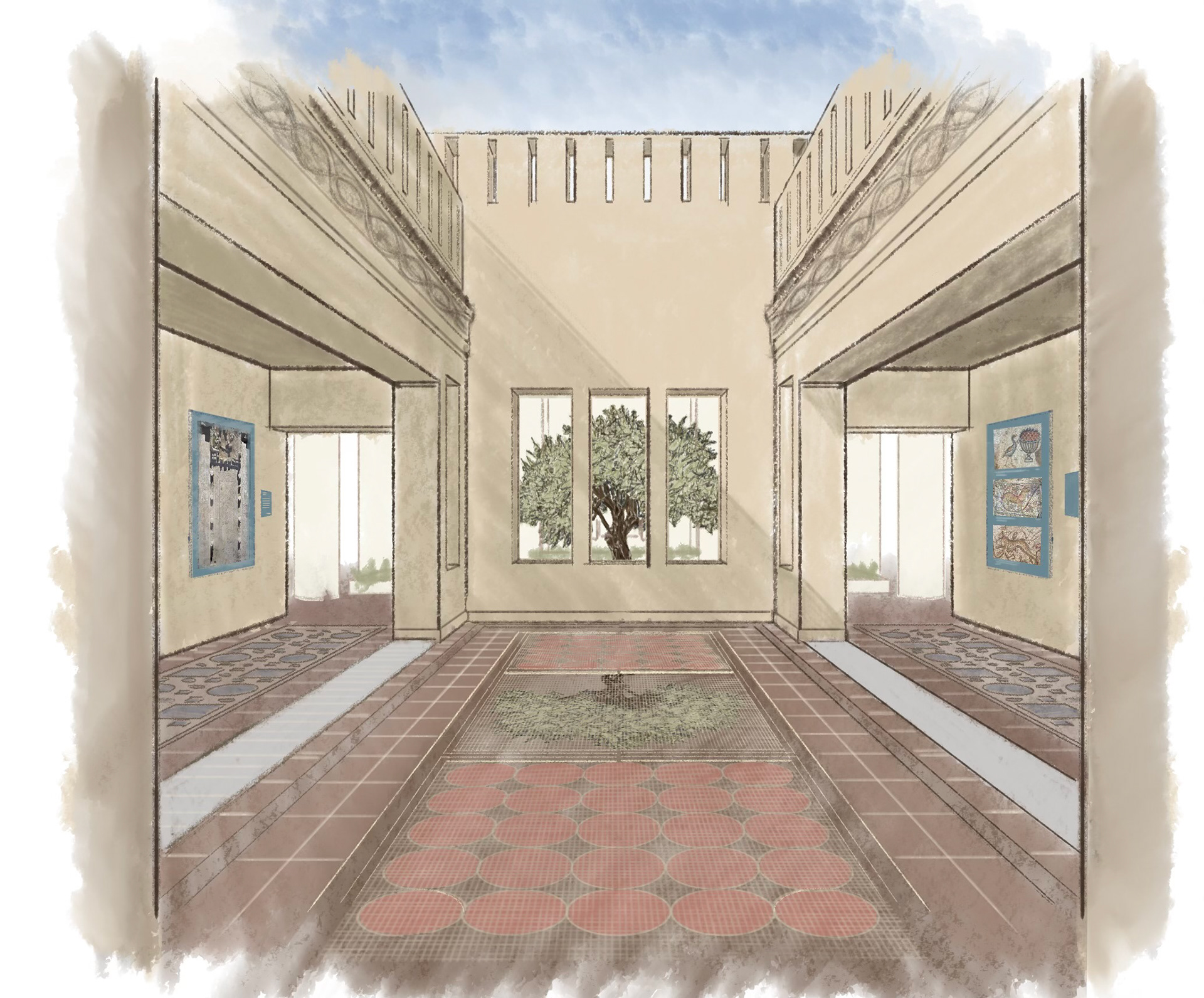 perspective view of Mosaic exhibit digitally rendered in procreate