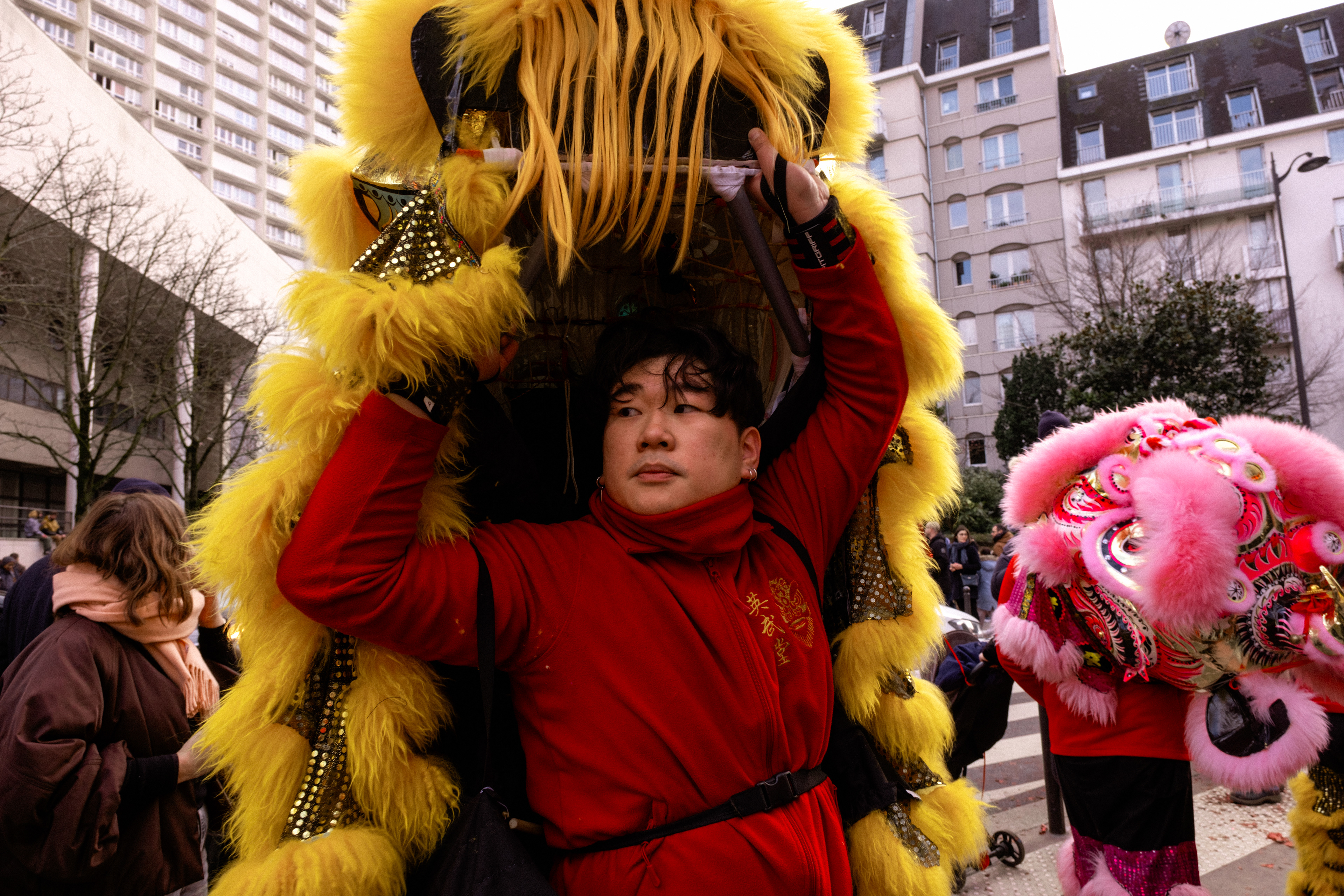 Lion Dance Franco Asiatique, the largest lion dance team in France, performed during the parade in Paris, February 9, 2025.