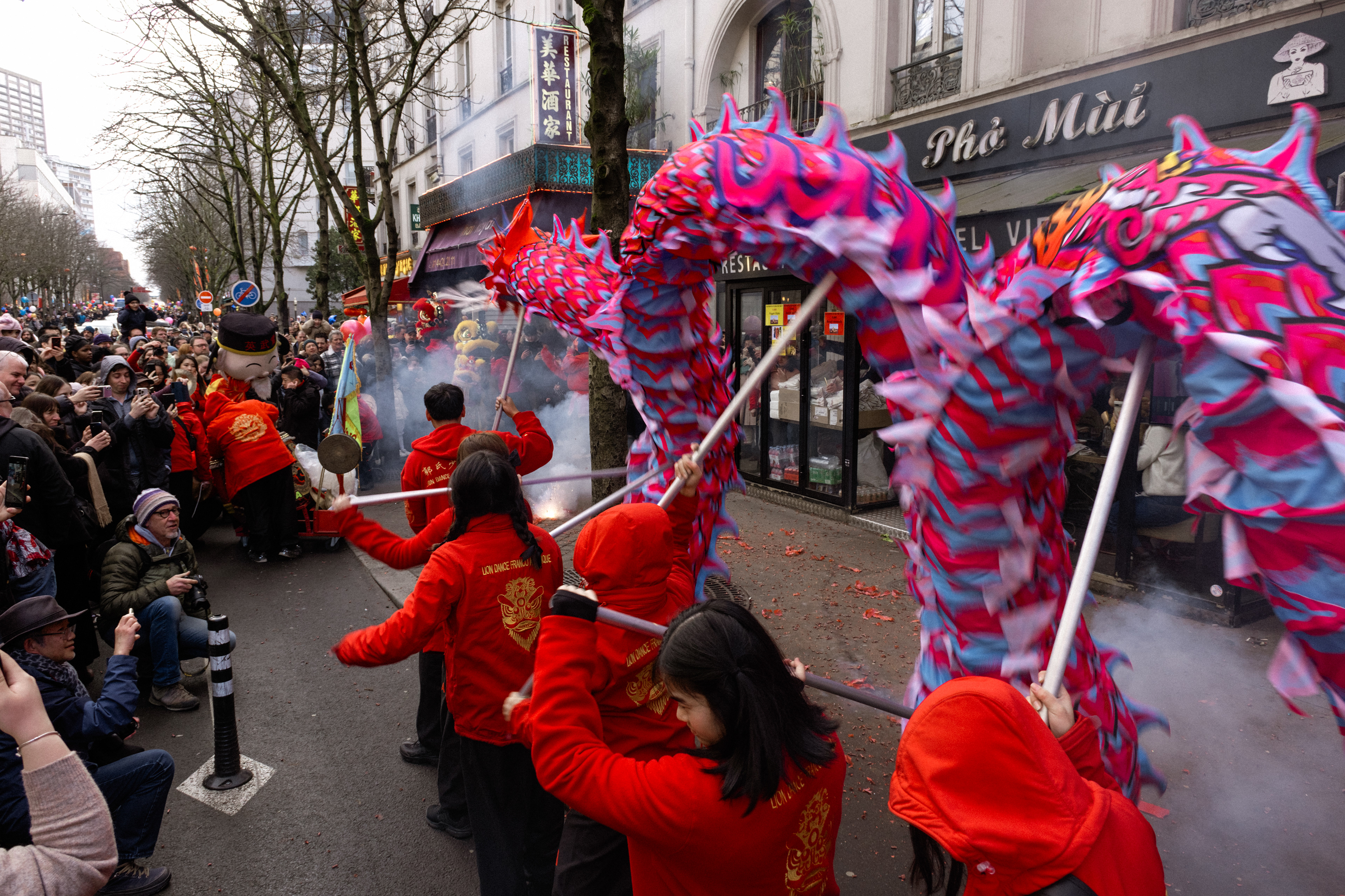 Lion Dance Franco Asiatique, the largest lion dance team in France, performed during the parade in Paris, February 9, 2025.