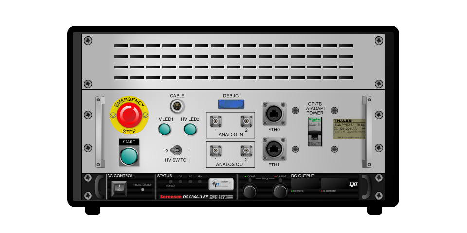 Interactive vector illustration of a hardware box. Every switch and light could toggle to various states.