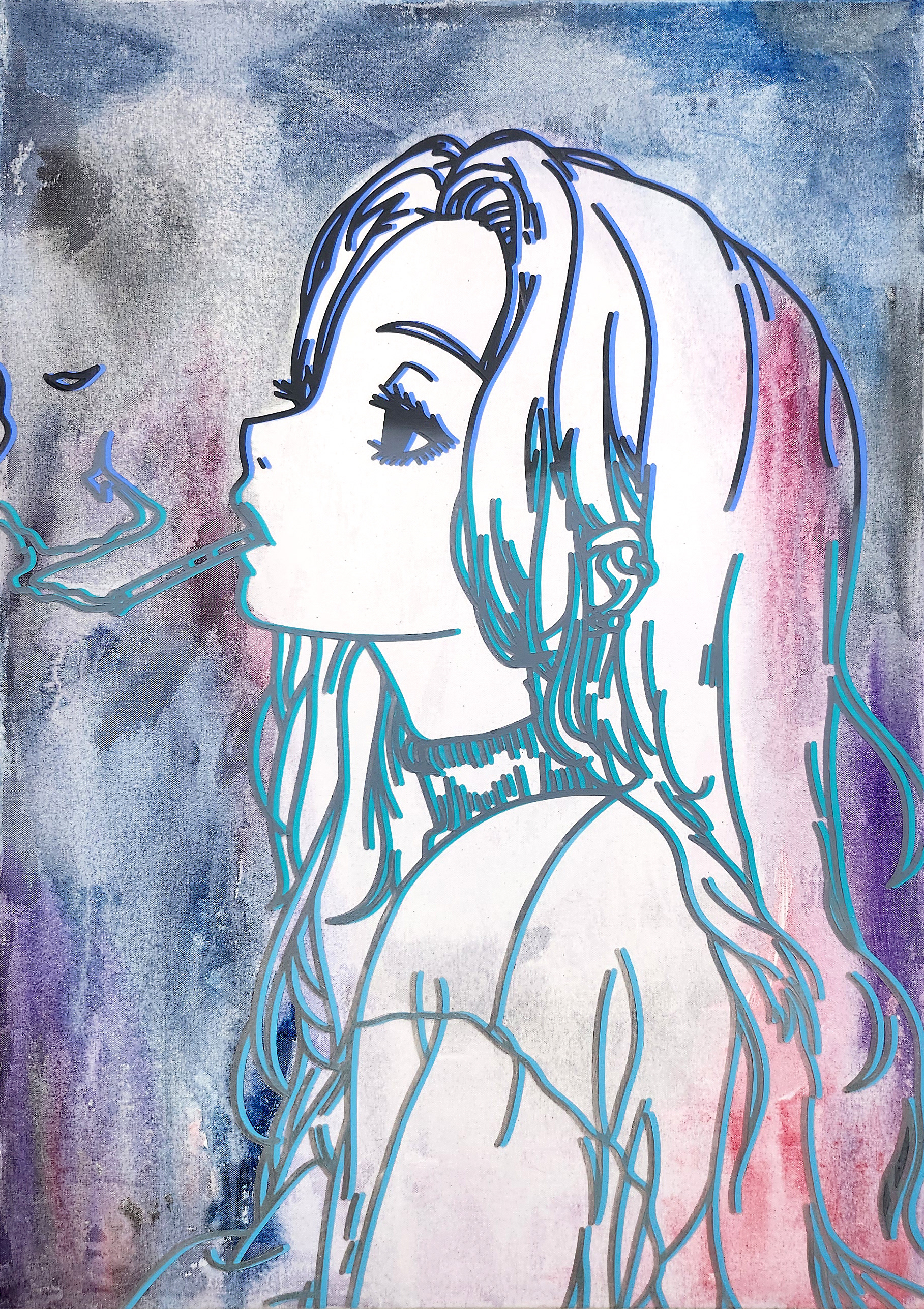 #861_A Cigarette Girl, Acrylic and  oriental color on canvas, 90.9 x 65.1 cm, 2024