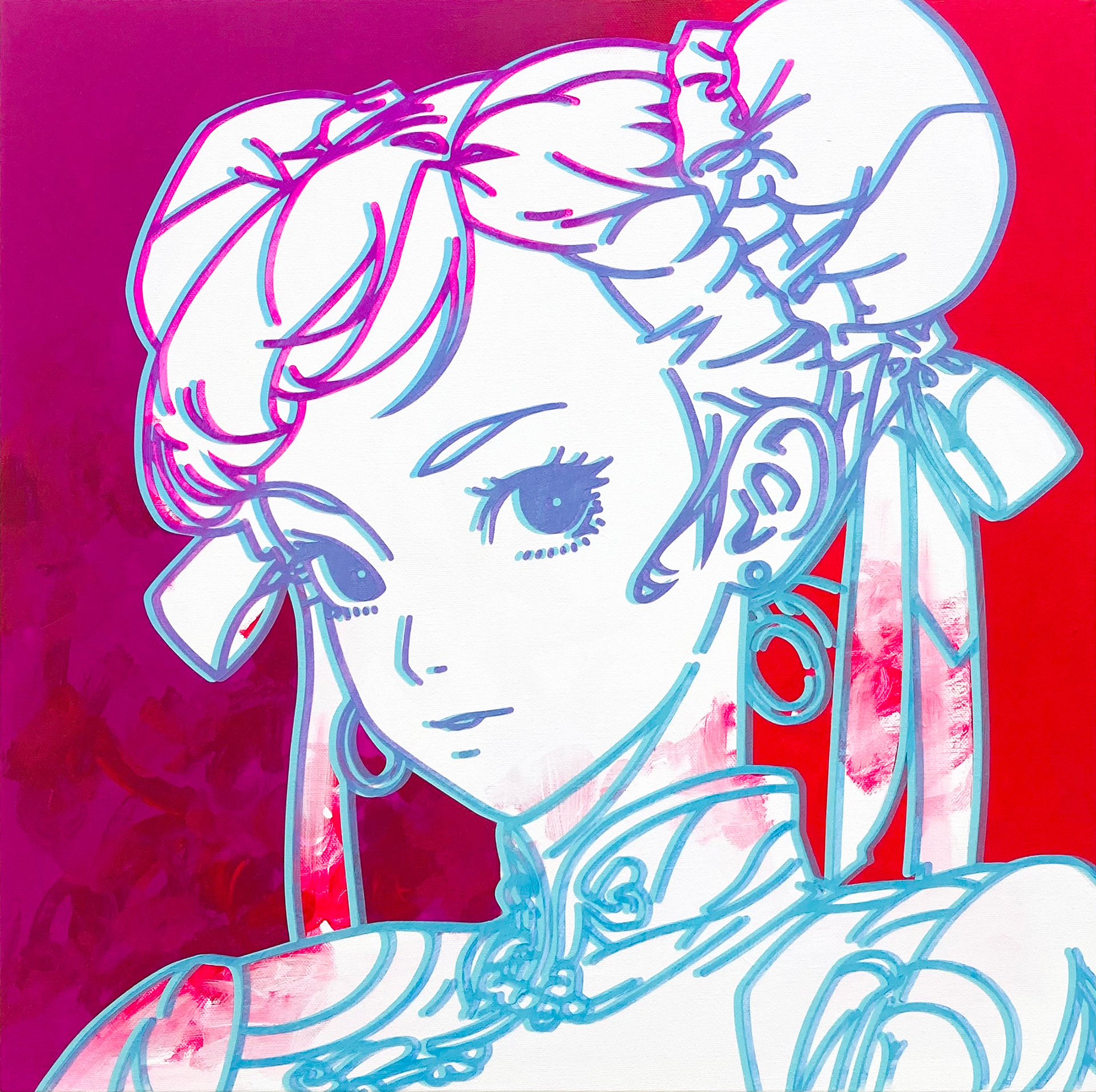 #734_Chun-li, Acrylic on canvas, 45.5 x 45.4 cm, 2023