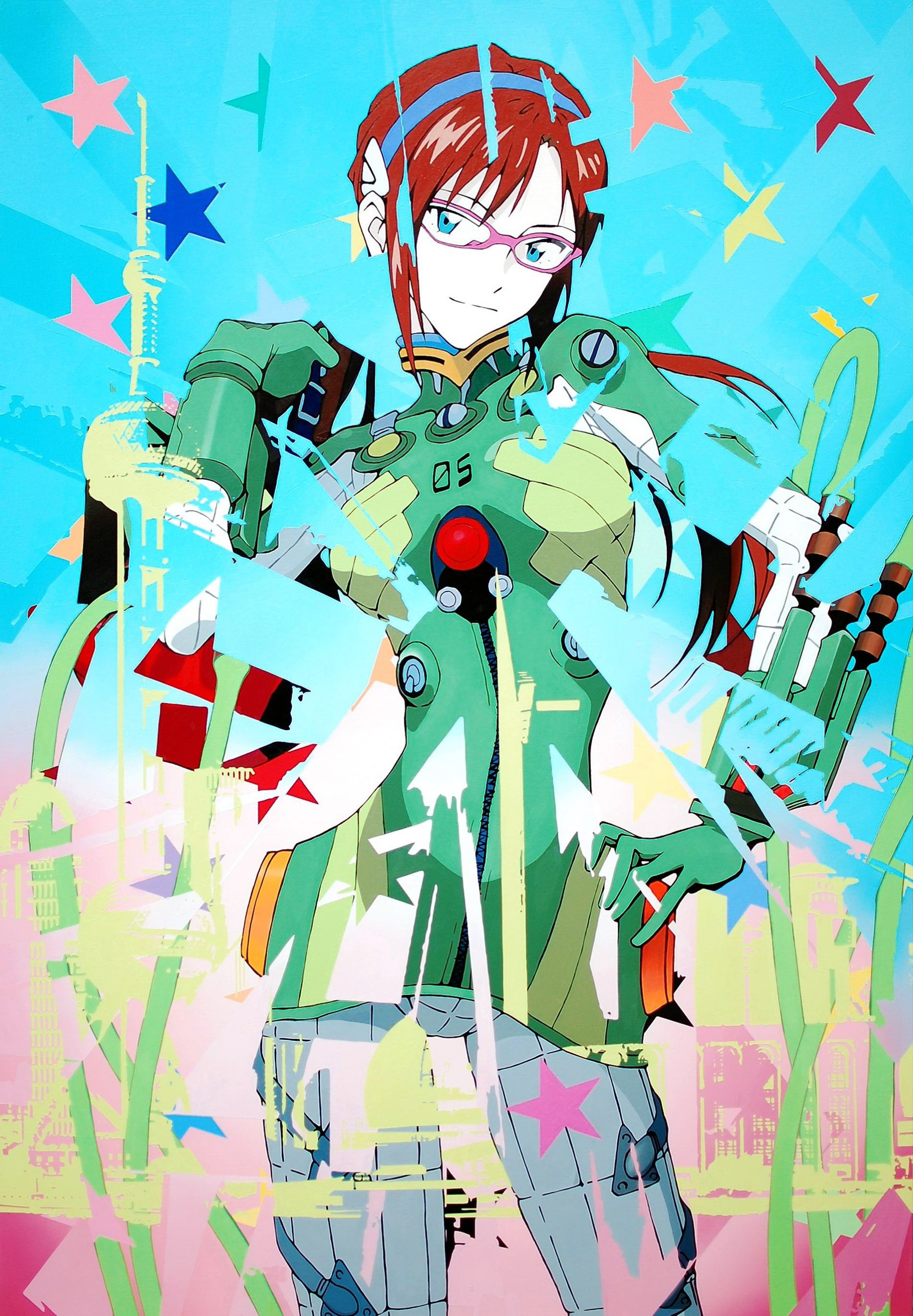 Mari in Shanghi with Fifty Stars in Beijing Stadium, Oil on canvas, 130.3 x 89.4 cm, 2015