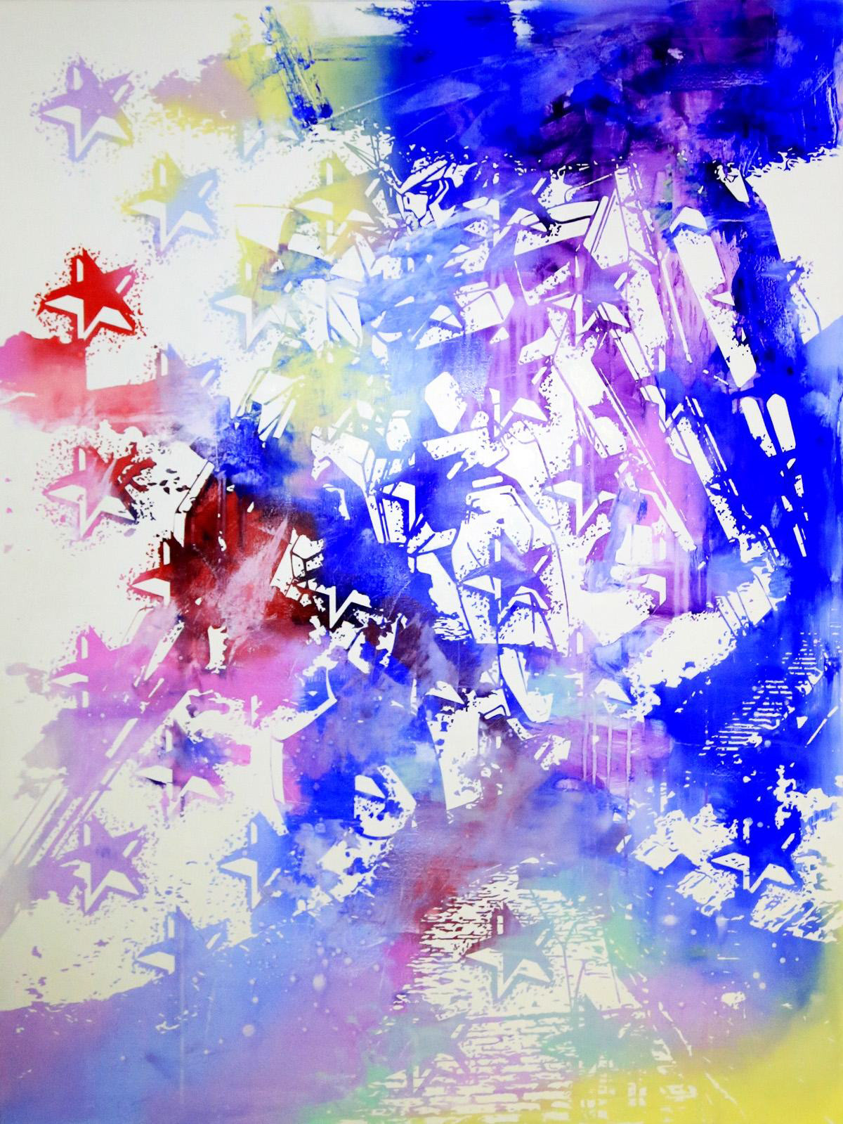 Gundam Qan[T] in the Great Wall with Fifty Stars (White), Oil on canvas, 160 x 120 cm, 2013