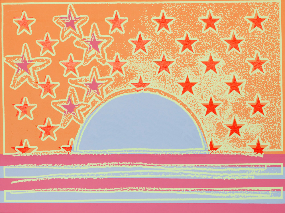 Sunset in Korea, Acrylic, foil and silkscreen ink on canvas, 76.2 x 101.2 cm, 2012